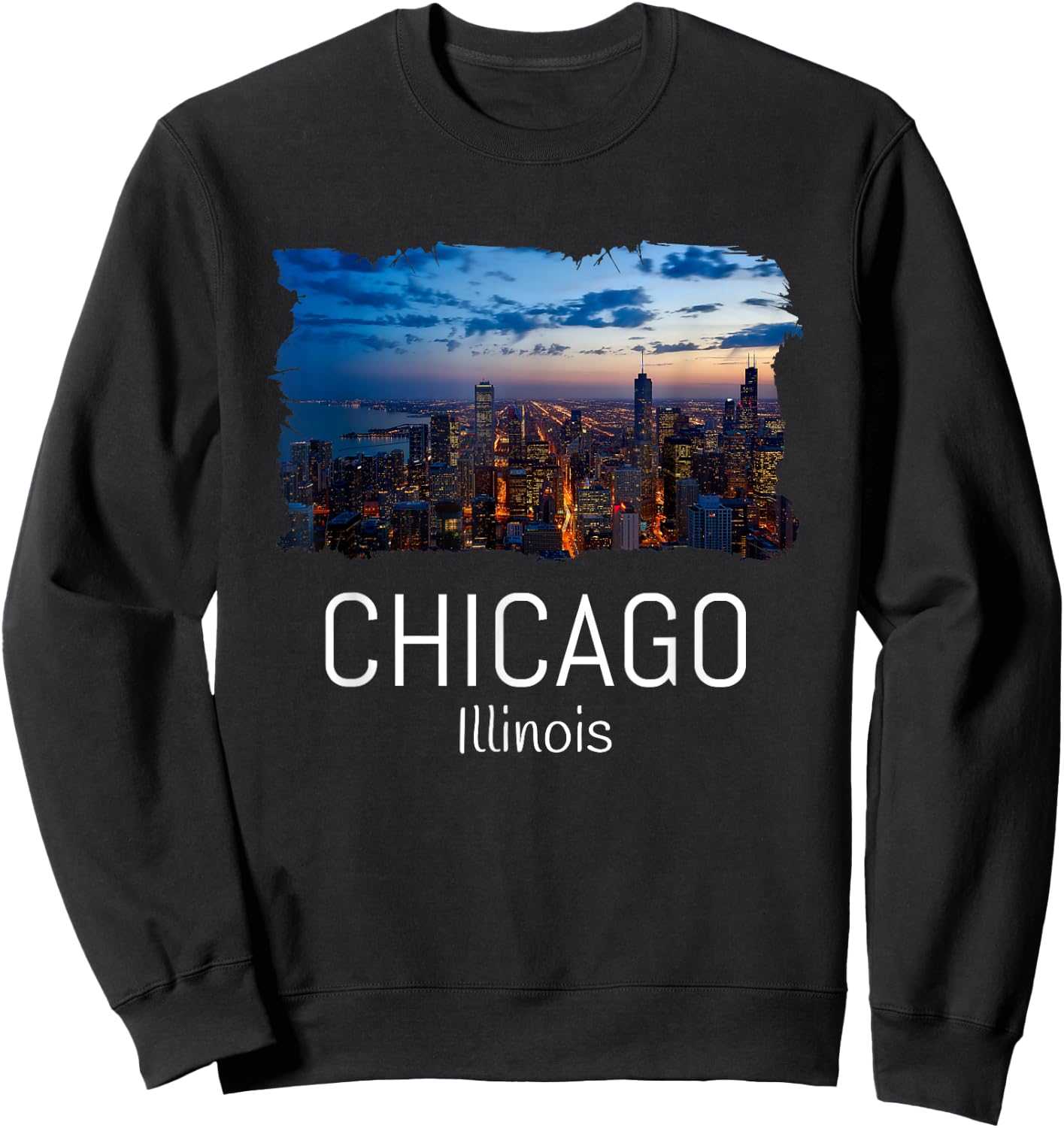 Chicago Skyline At Night Cool Souvenir Chicago Illinois Sweatshirt - Sweatshirt | Black