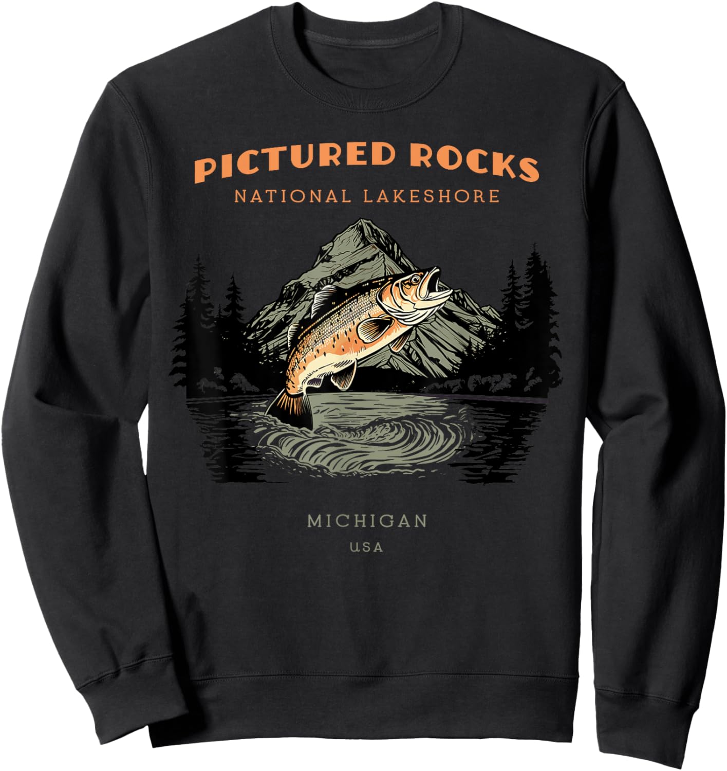 Pictured Rocks National Lakeshore Michigan Retro Vintage Sweatshirt - Sweatshirt | Black