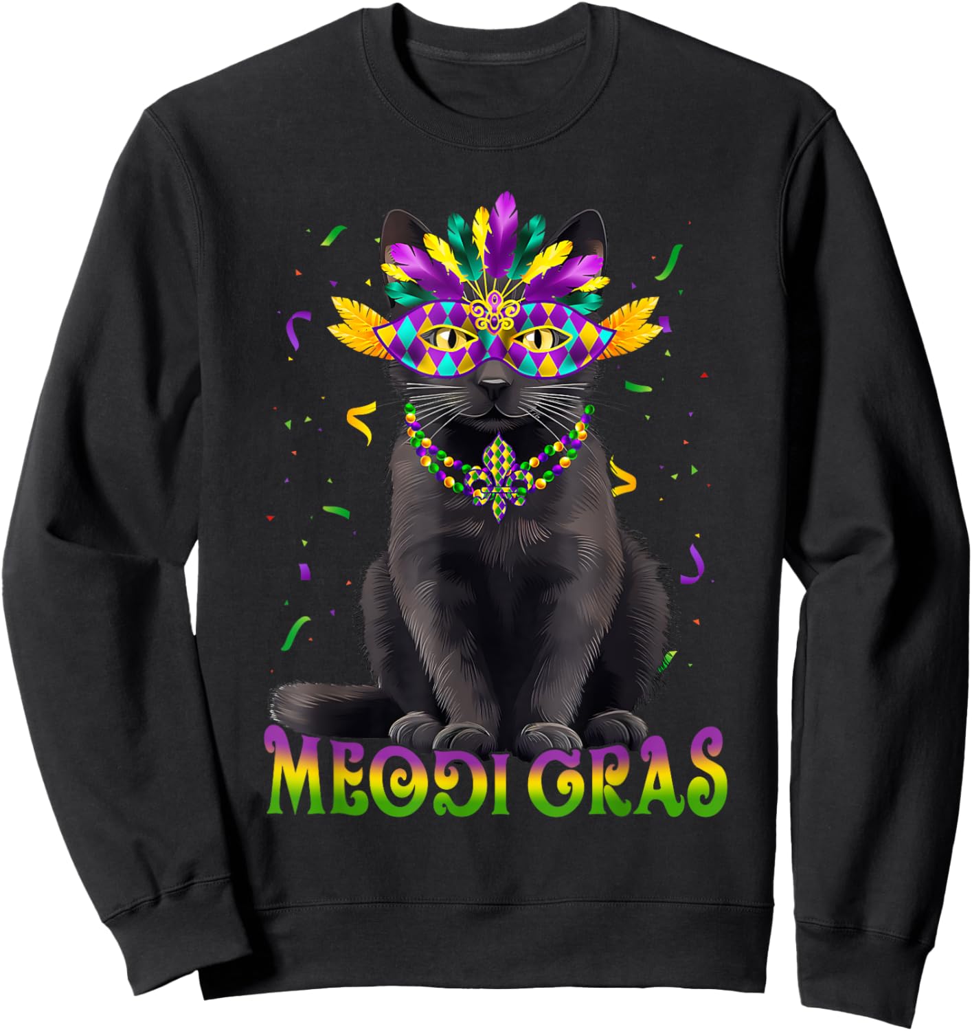 Meowdi Gras Mardi Gras Cat Lover New Orleans Louisiana USA Sweatshirt - Sweatshirt | Black
