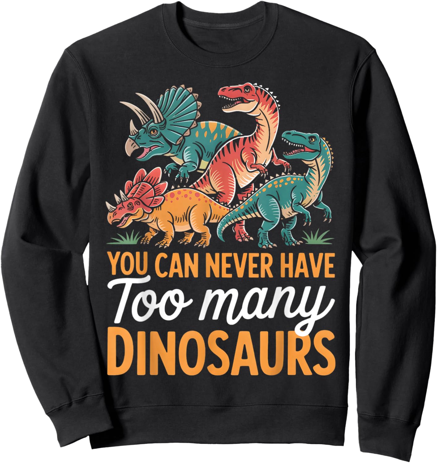 You Can Never Have Too Many Dinosaurs Lover Funny Graphic Sweatshirt - Sweatshirt | Black