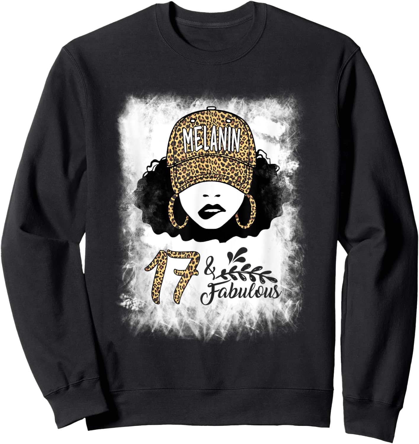17th Birthday Fabulous Melanin Leopard 17 Year Old Women Sweatshirt - Sweatshirt | Black