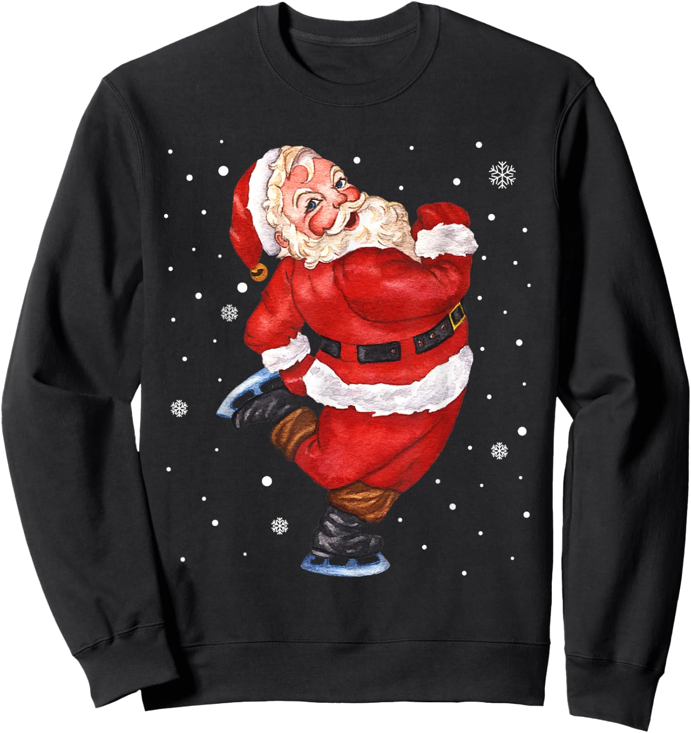 Vintage Santa Wearing Figure Skate Funny Christmas Sweatshirt - Sweatshirt | Black