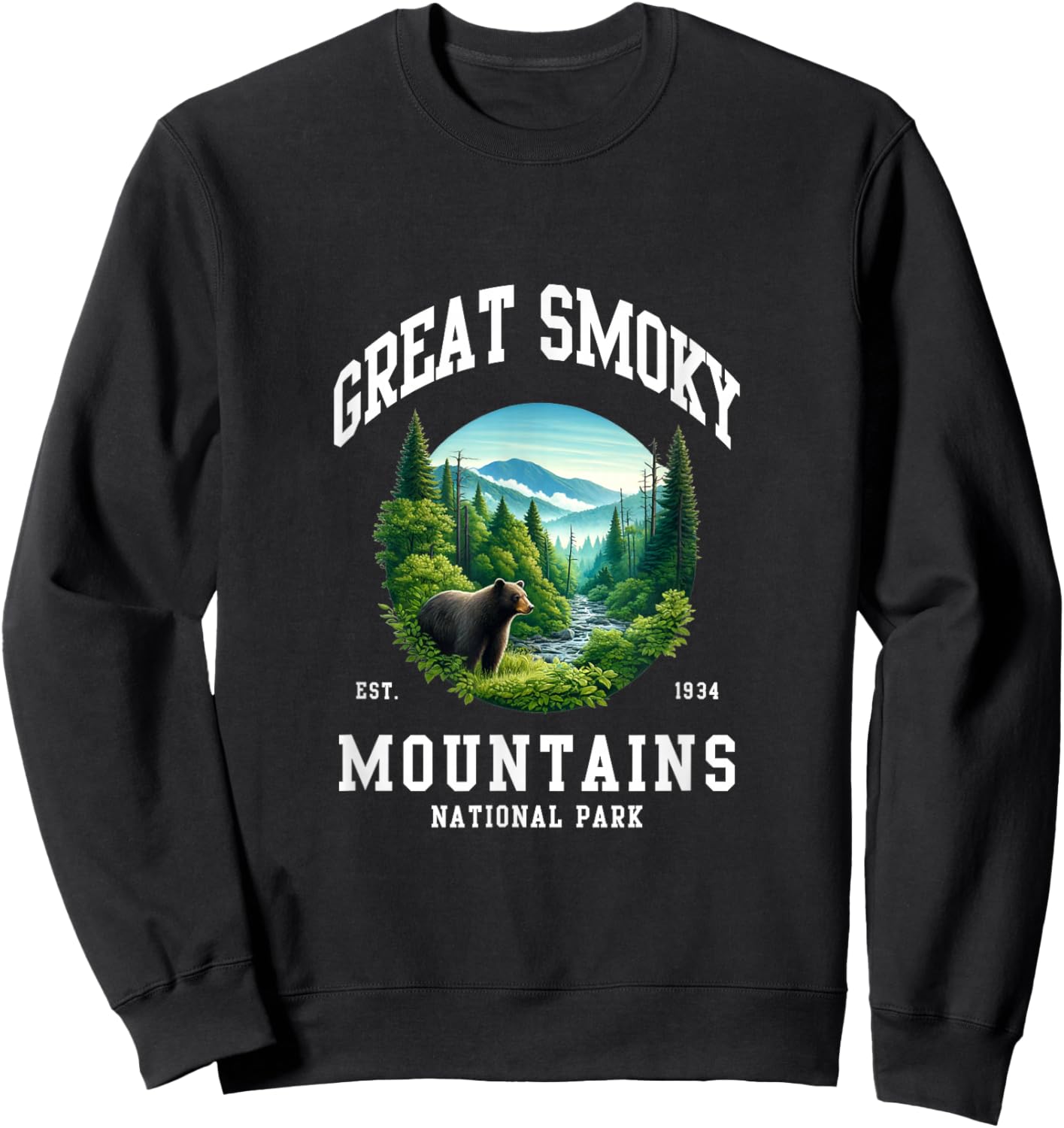 Retro Great Smoky Mountains National Park Men Women Hiking Sweatshirt - Sweatshirt | Black