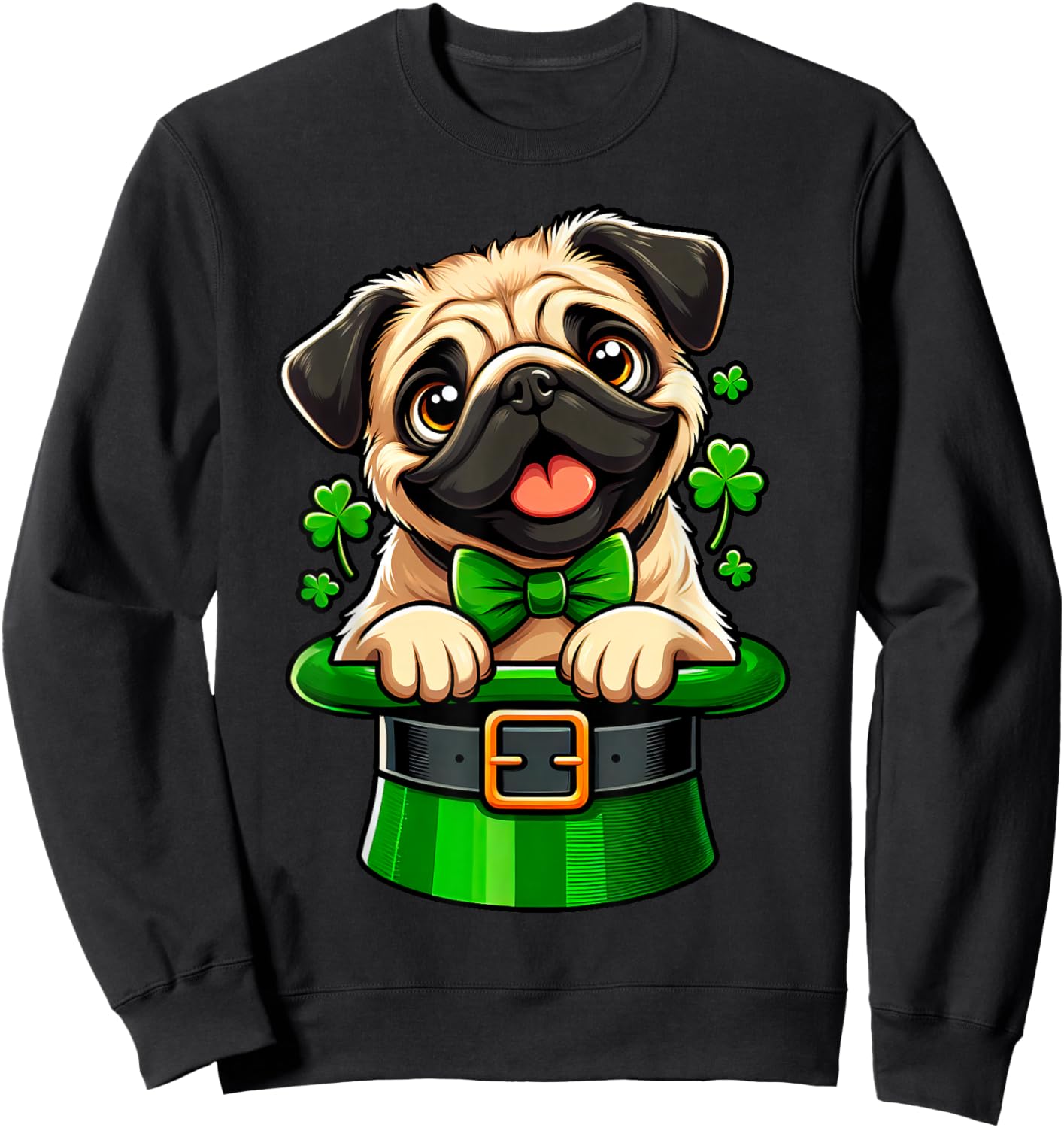 Pug St Patricks Day Leprechaun Shamrock Irish Dog Pug Lover Sweatshirt - Sweatshirt | Black