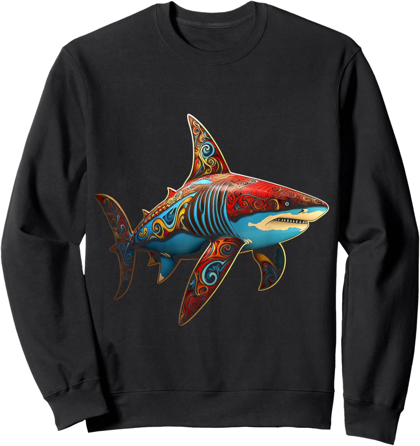Shark Geometric Animal Anime Abstract Art Shark Sweatshirt - Sweatshirt | Black