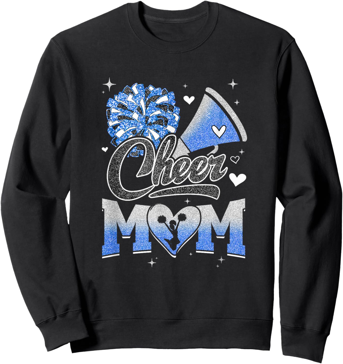 Cheer Mom Blue White Cheerleading Football Fan Sweatshirt - Sweatshirt | Black