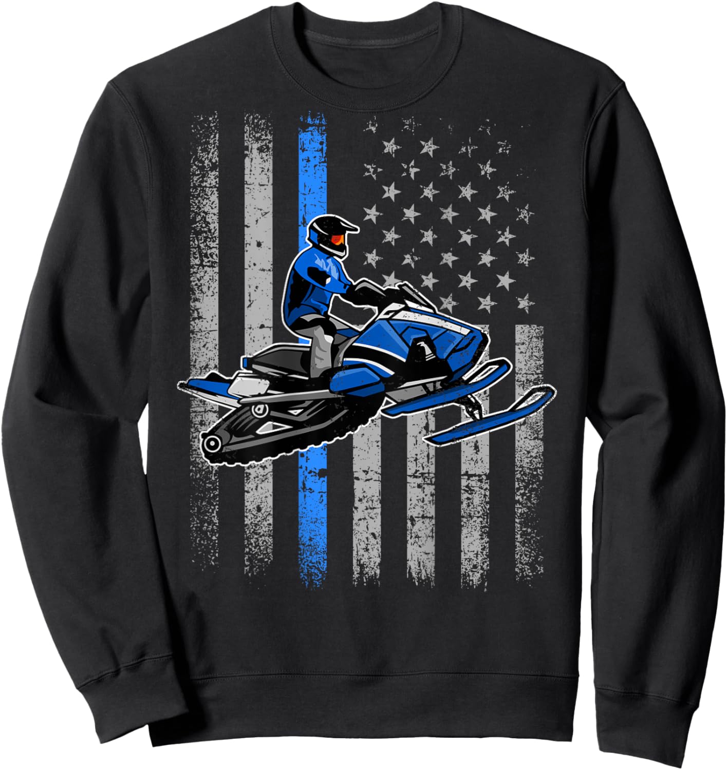Snowmobile Riding Winter Snow USA American Flag Vintage Sweatshirt - Sweatshirt | Black