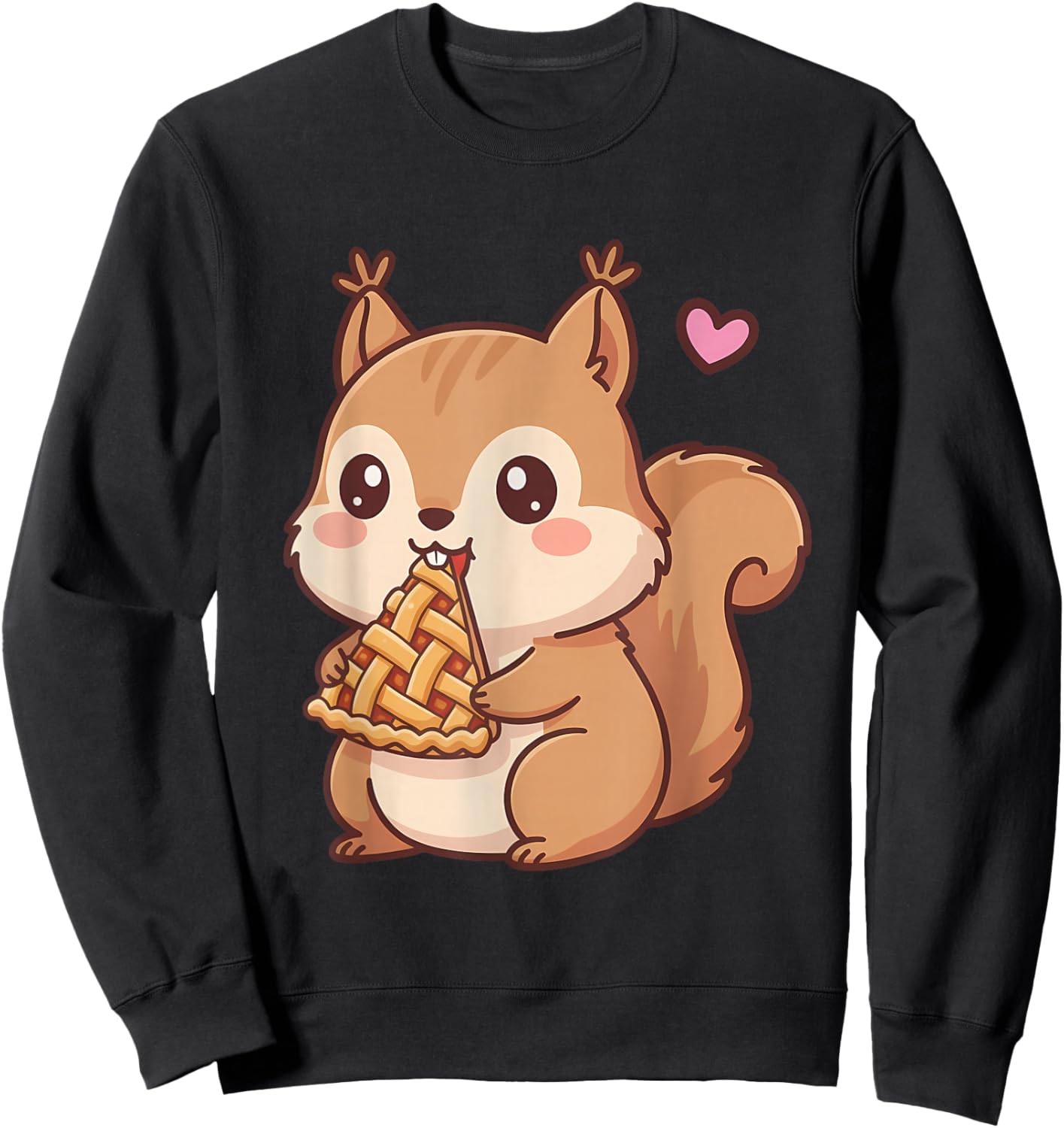 Cute Squirrel Kawaii Anime Style Eating Pie Lover Sweatshirt - Sweatshirt | Black