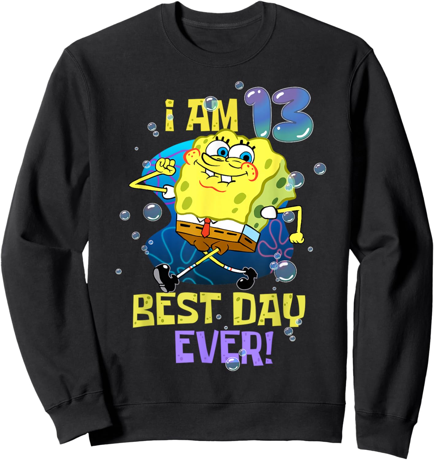 Mademark x SpongeBob SquarePants - Spongebob I Am 13 Best Day Ever 13th Birthday Kids Spongebob Sweatshirt - Sweatshirt | Black