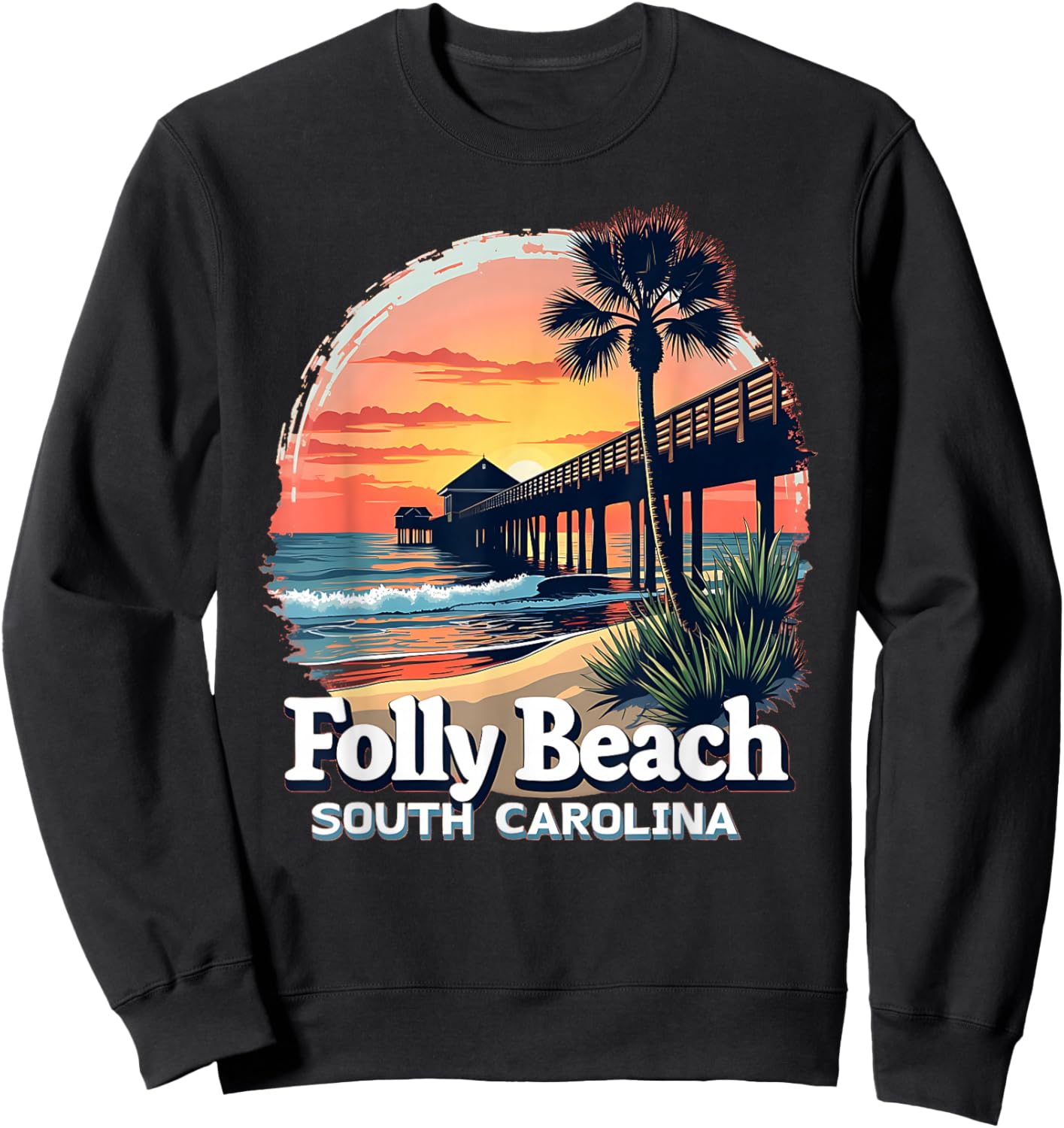 Scenic Sunset Beach Vacation Folly Beach South Carolina Sweatshirt - Sweatshirt | Black