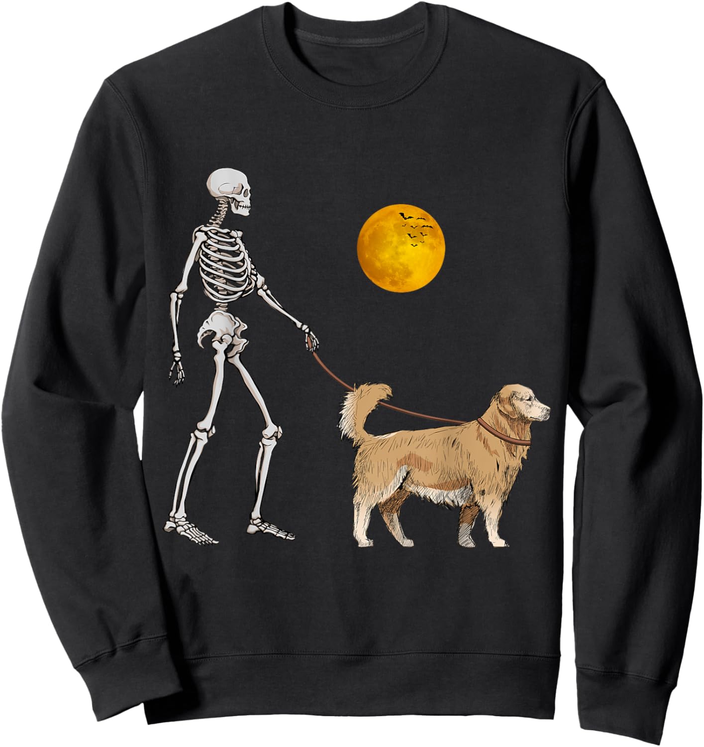 Golden Retriever Skeleton Dog Walking Halloween Costume Sweatshirt - Sweatshirt | Black