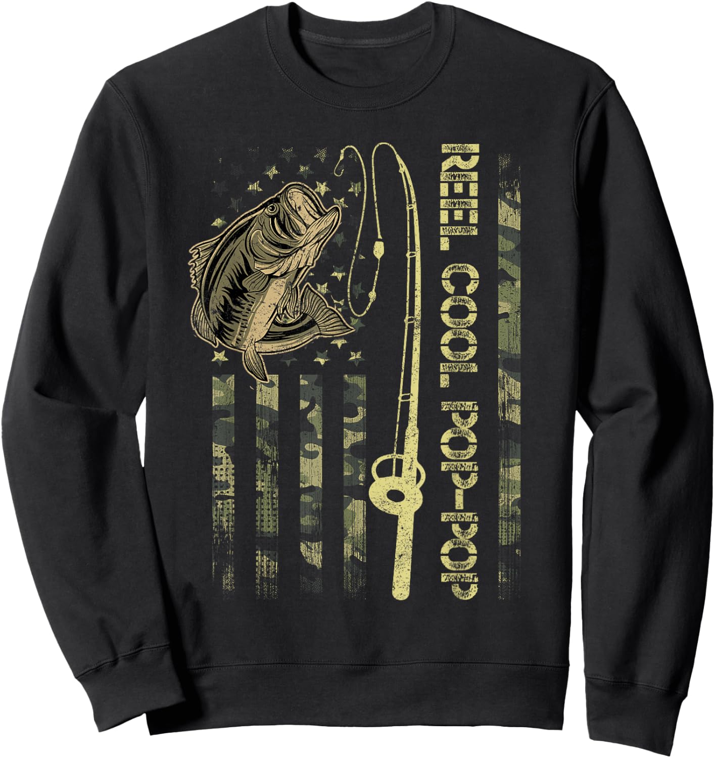Reel Cool Pop-Pop Camouflage American Flag Funny Gift Men Sweatshirt - Sweatshirt | Black