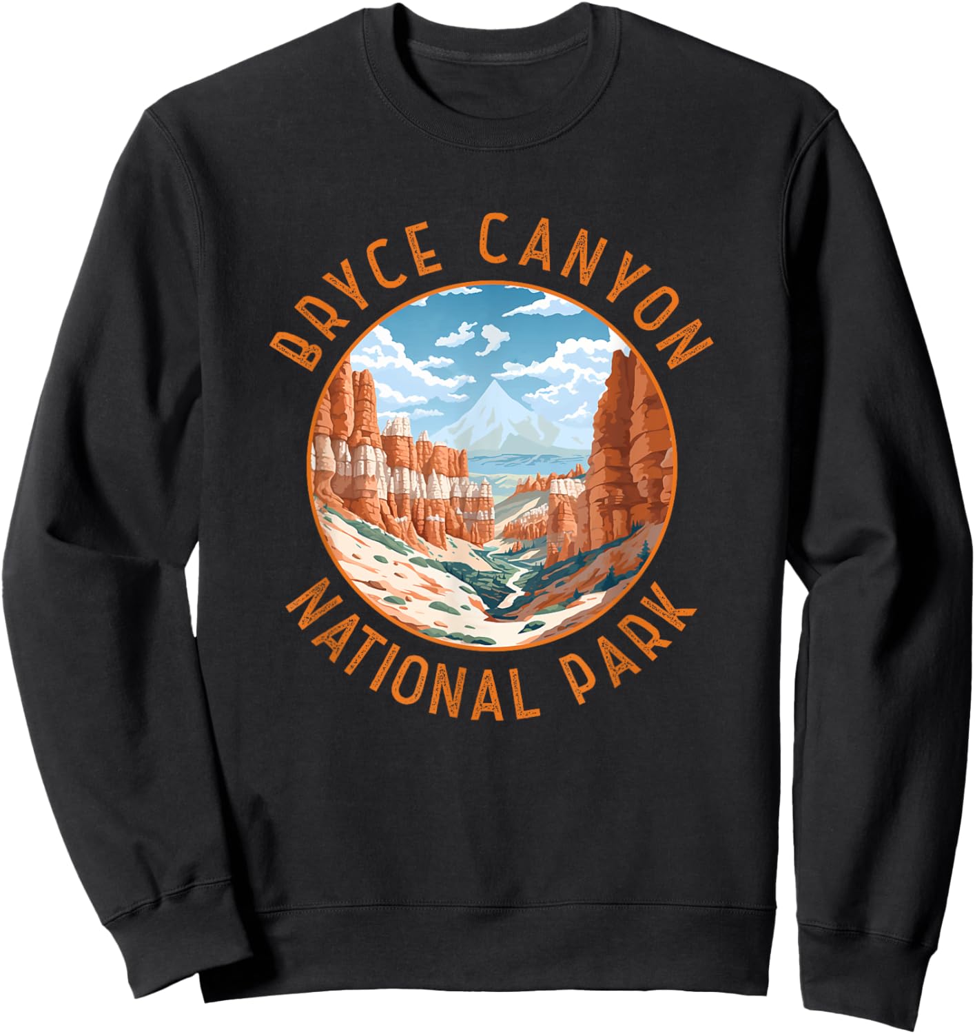 Bryce Canyon National Park Illustration Distressed Circle Sweatshirt - Sweatshirt | Black