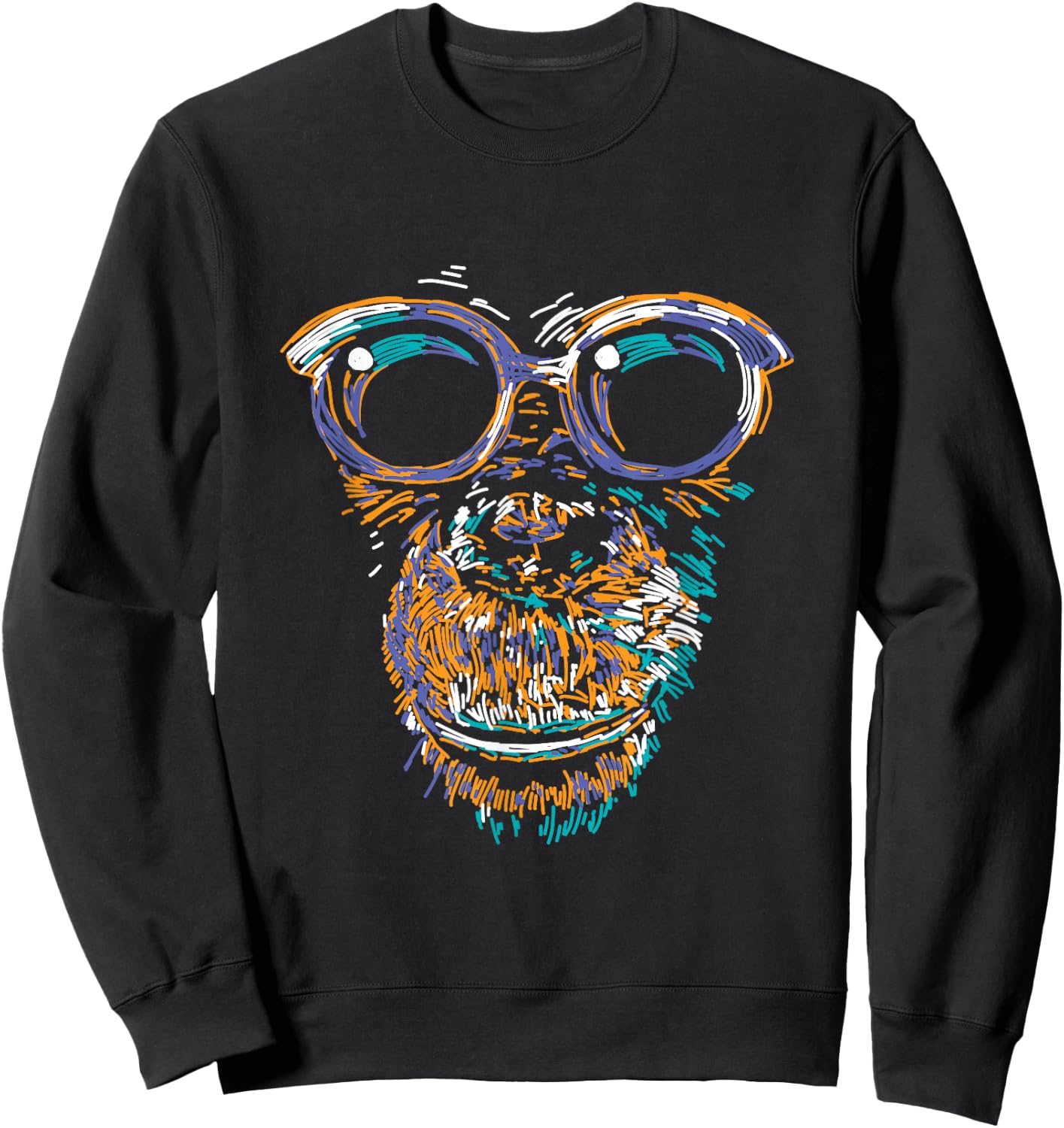 Cool Monkey Face Silhouette Animal Lover Monkey With Glasses Sweatshirt - Sweatshirt | Black