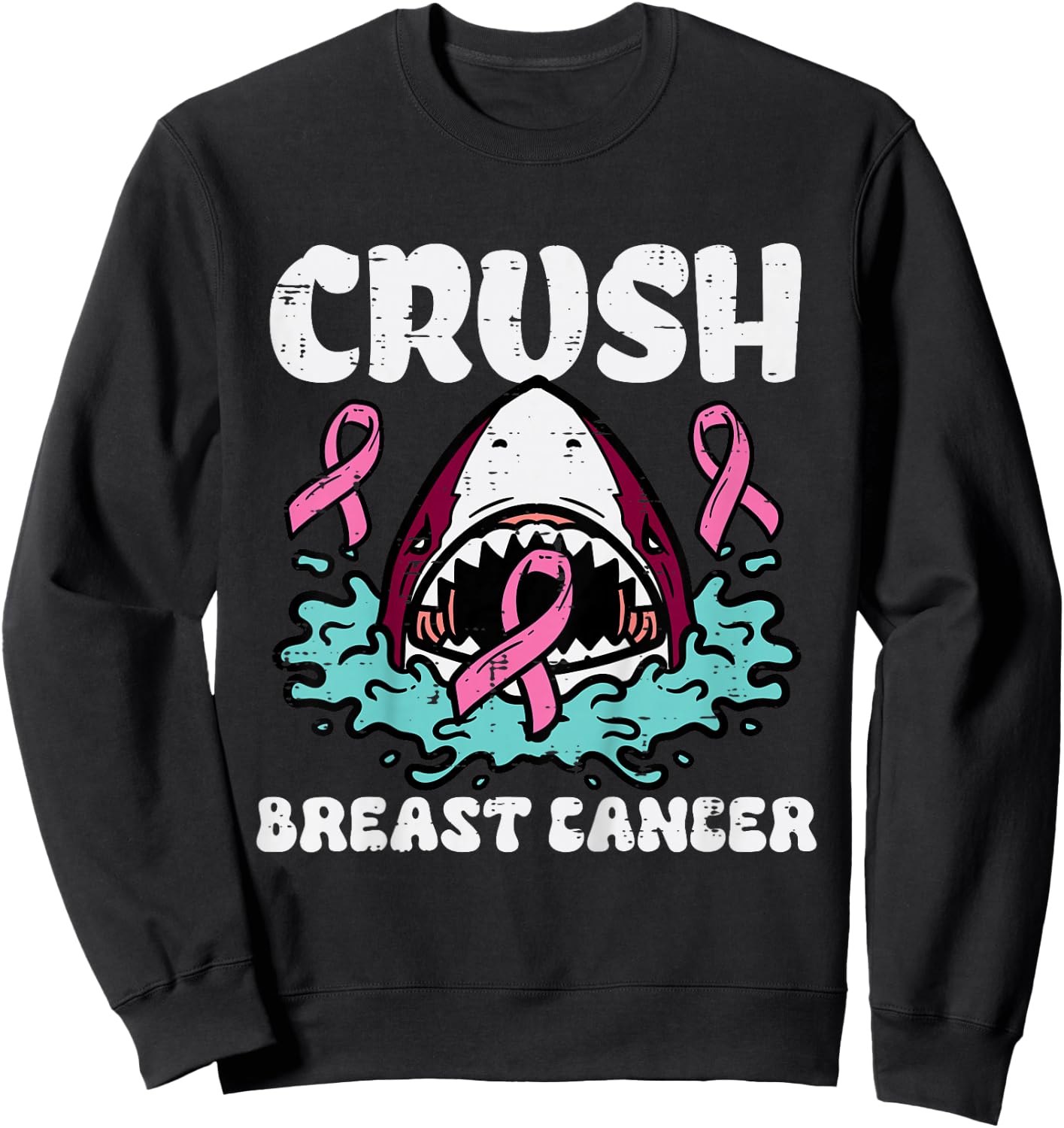 Kids Crush Pink Shark Breast Cancer Awareness Kids Toddler Boys Sweatshirt - Sweatshirt | Black