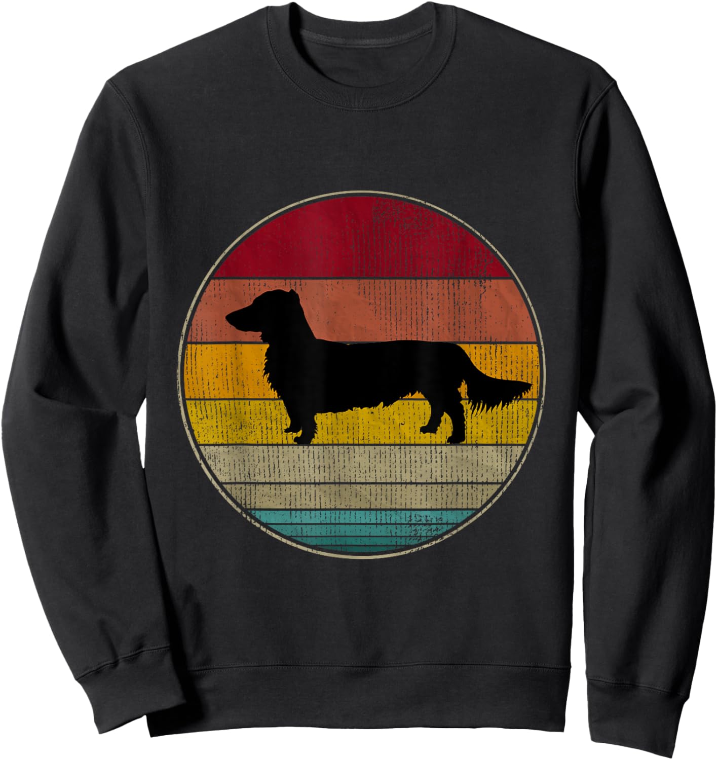 Long Haired Dachshund Dog Silhouette Pet Lover Vintage Retro Sweatshirt - Sweatshirt | Black