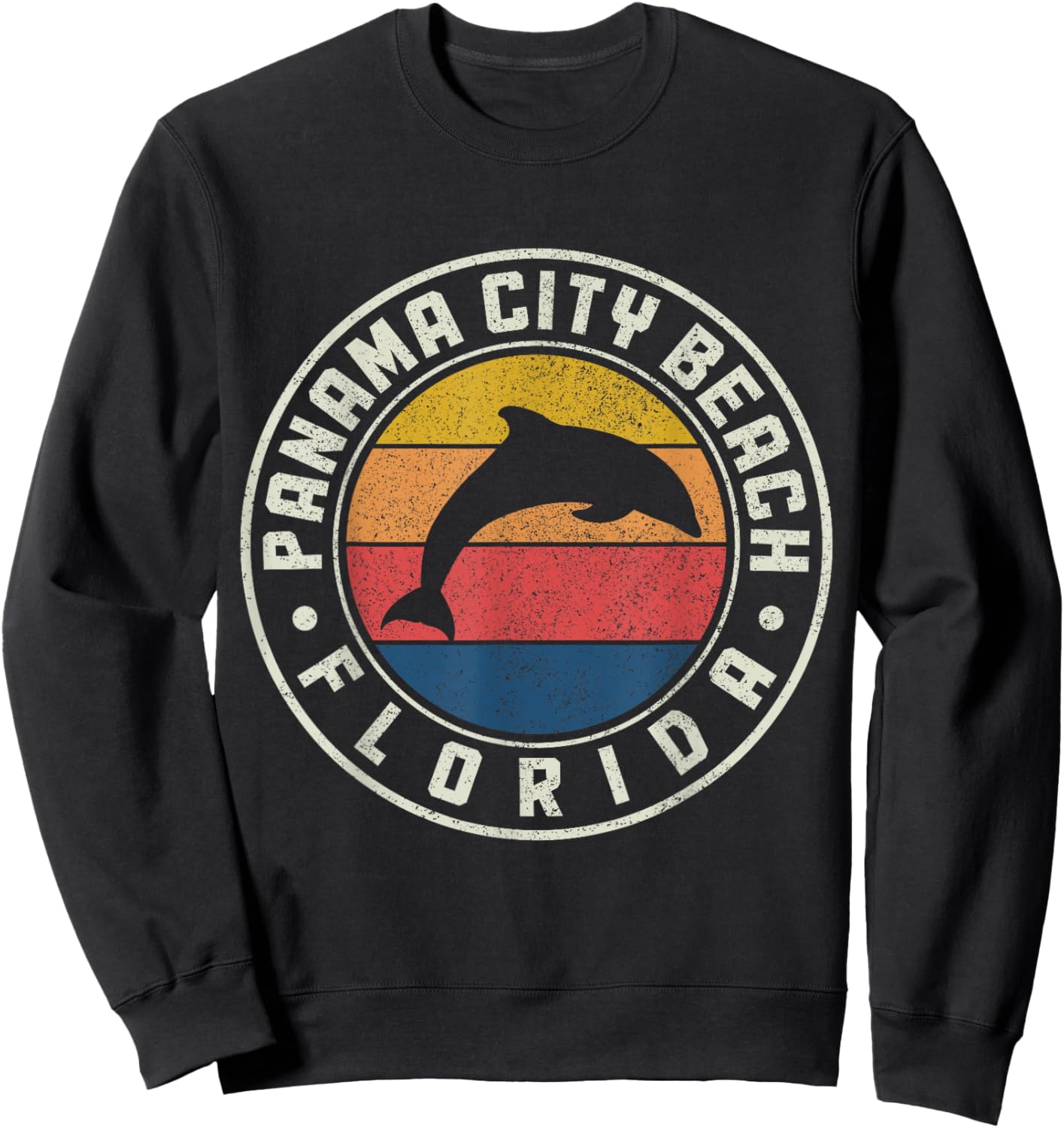 Panama City Beach Florida Dolphin Souvenir Vintage Sweatshirt - Sweatshirt | Black