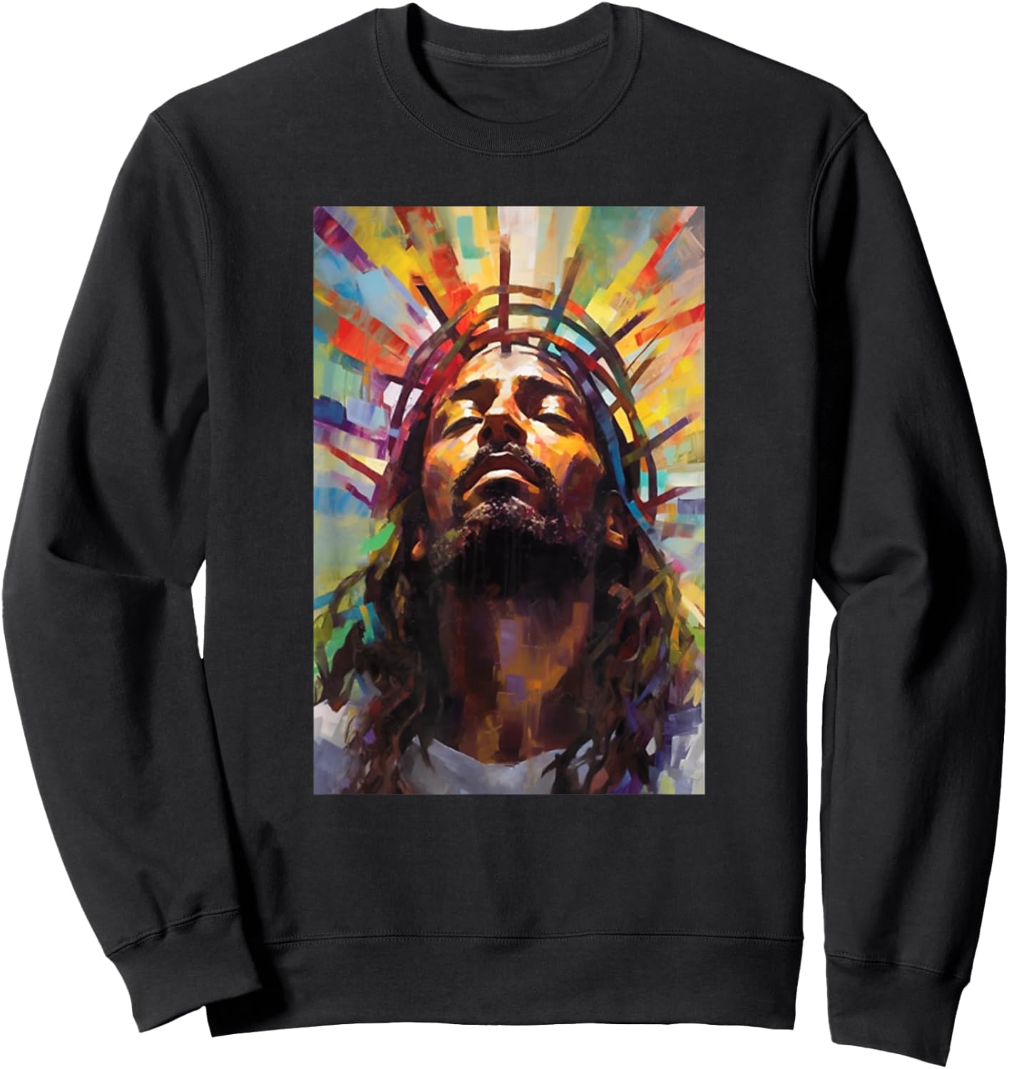 Jesus African American Christ Praying Rainbow Face Of Jesus Sweatshirt - Sweatshirt | Black