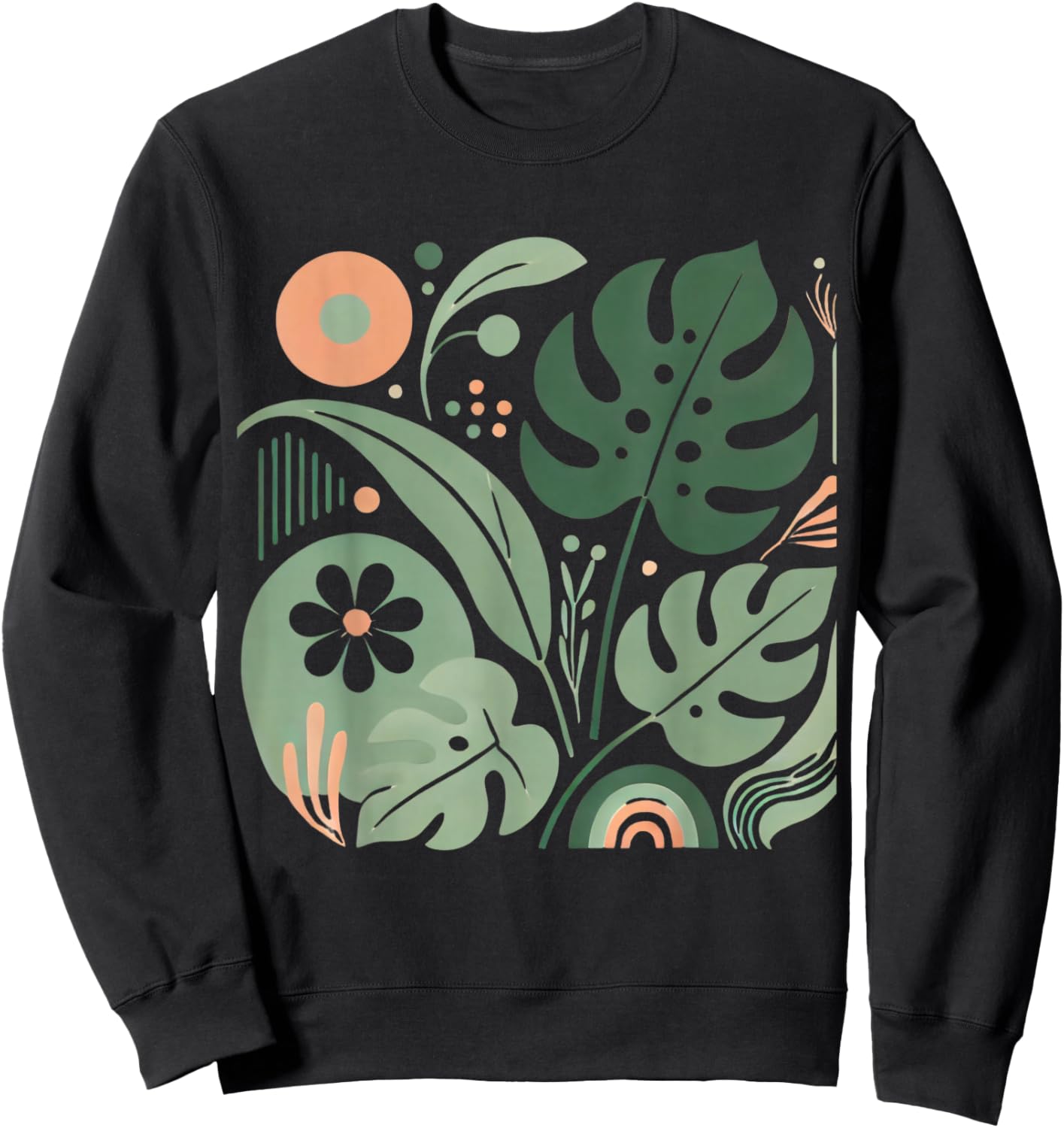 Monstera and Blooms, Monstera Design, Flora Lover. Sweatshirt - Sweatshirt | Black