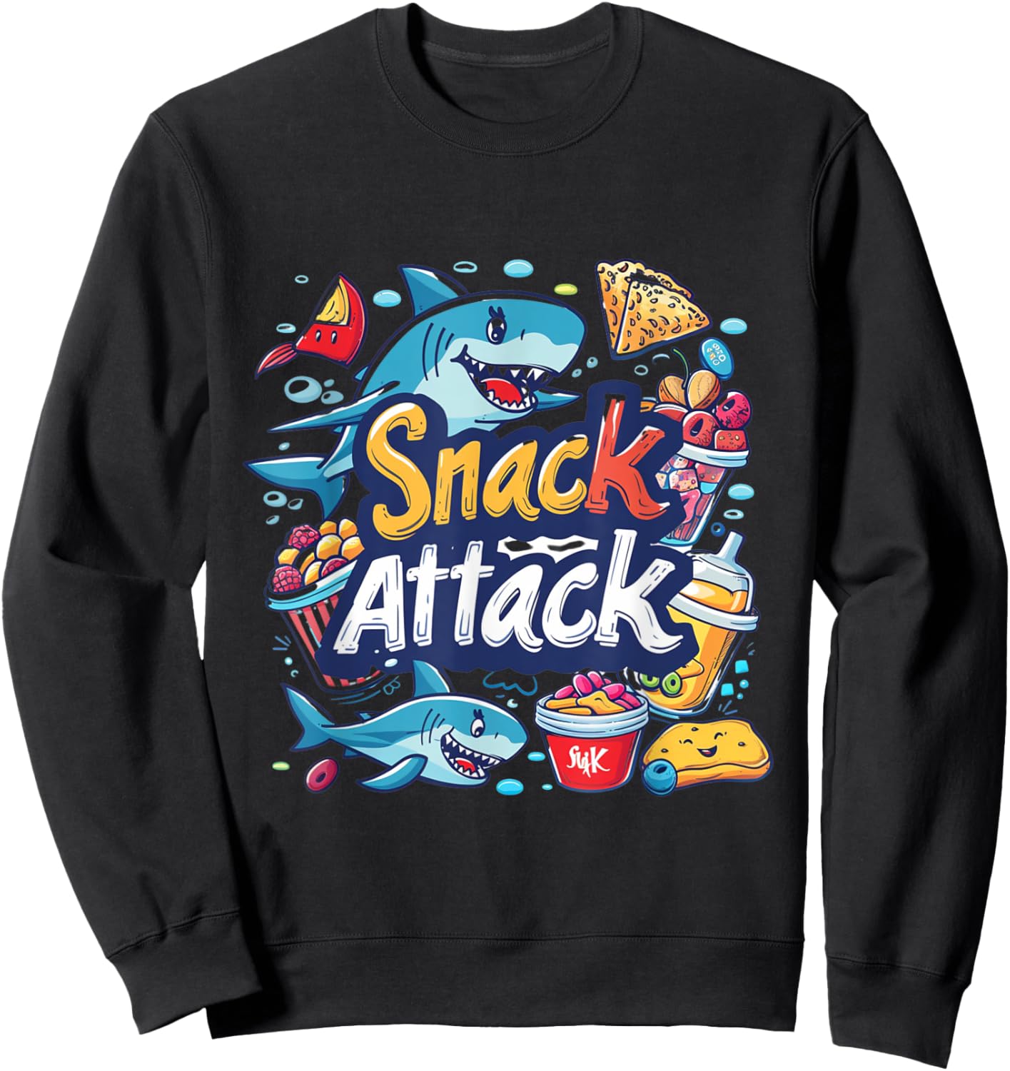 Snack Attack Funny Food Foodie Munchies Children Kids Shark Sweatshirt - Sweatshirt | Black