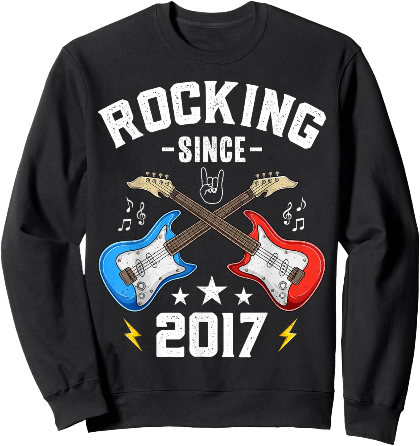 8 Year Old Rocking Since 2017 Guitar 8th Birthday Sweatshirt - Sweatshirt | Black