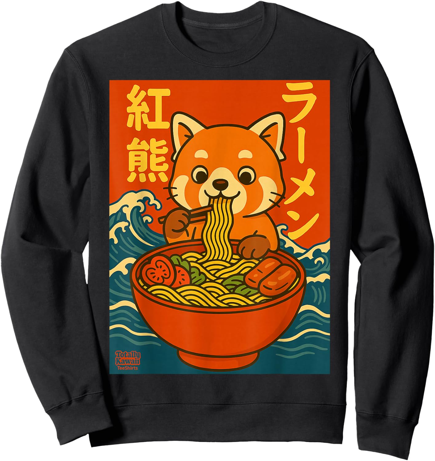 Kawaii Ramen Red Panda Anime Japanese Noodles Cute Sweatshirt - Sweatshirt | Black