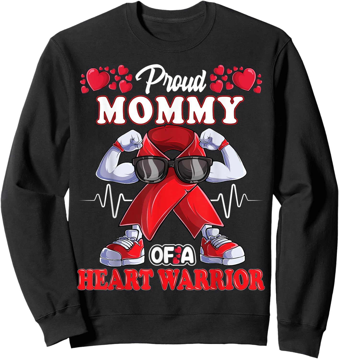 Proud Mommy of a Heart Warrior CHD Awareness red ribbon Sweatshirt - Sweatshirt | Black