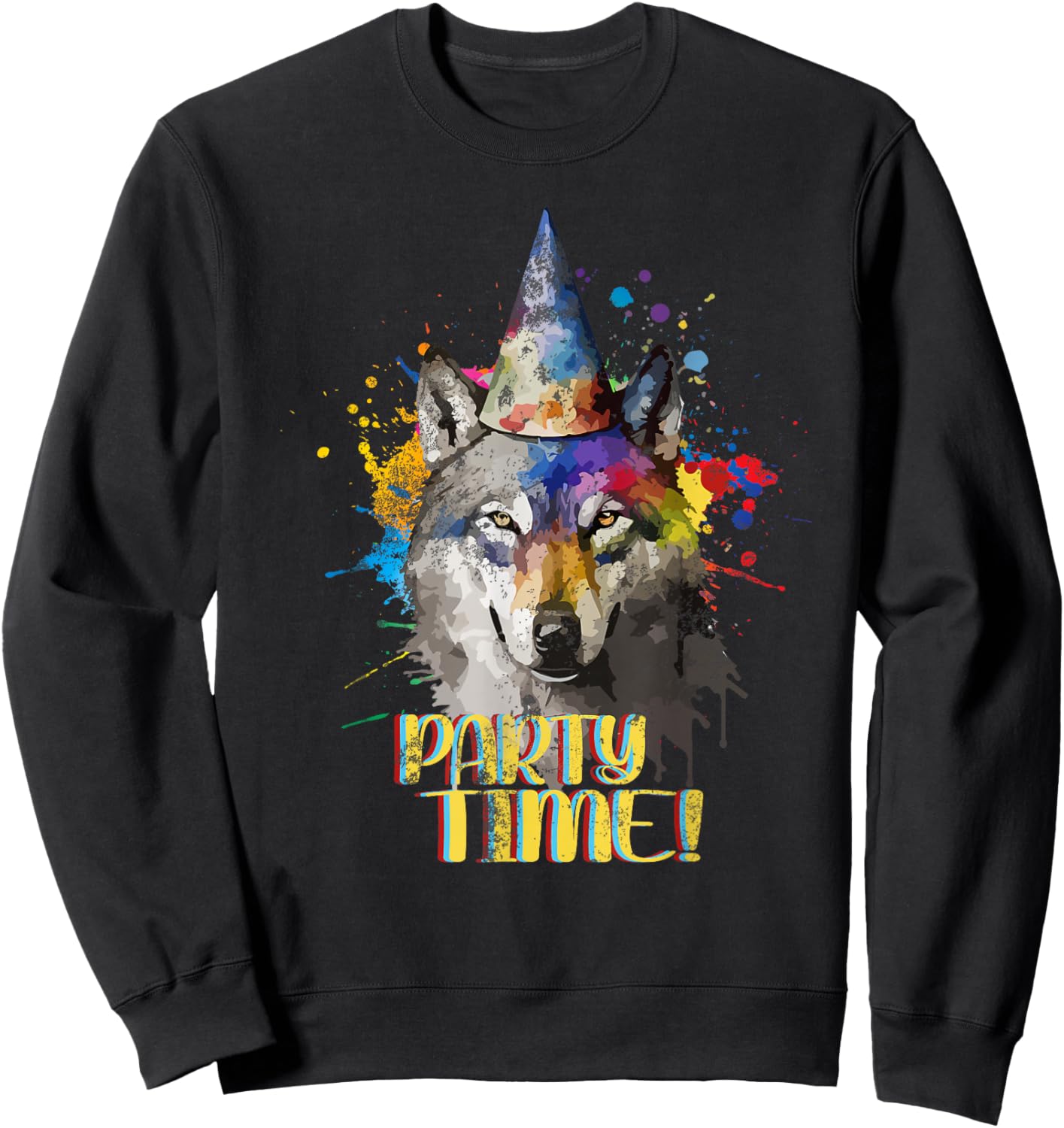 Party Wolf Birthday Theme Celebration Wolves Lover Painting Sweatshirt - Sweatshirt | Black