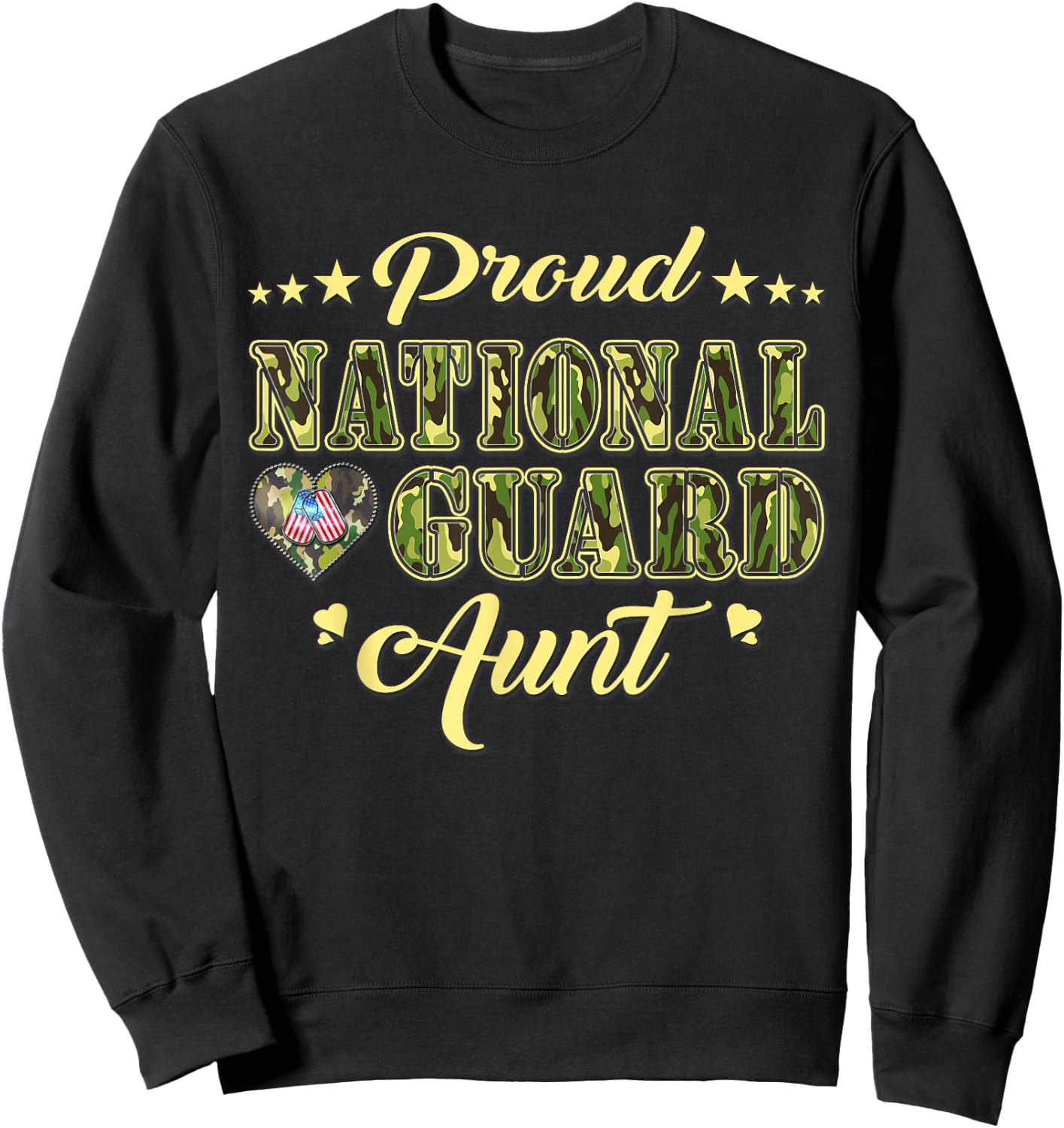 Proud National Guard Aunt Dog Tags Heart Military Auntie Men Women Sweatshirt - Sweatshirt | Black