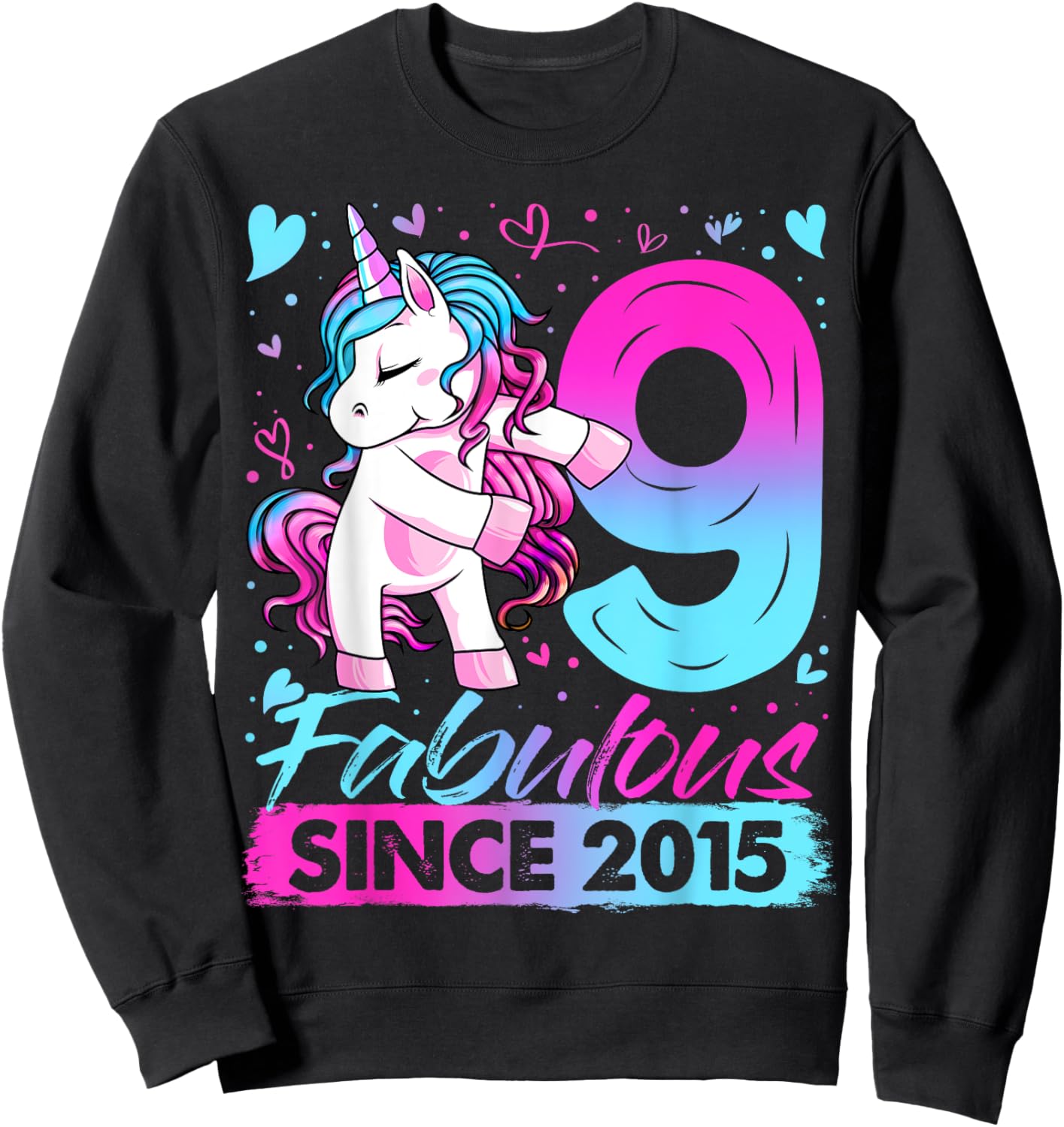 9 Years Old Flossing Unicorn Gifts 9th Birthday Girl Party Sweatshirt - Sweatshirt | Black