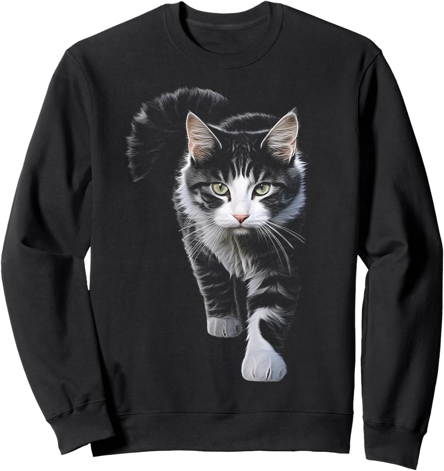 Cat Drawing Animal Art Motif Cat Sweatshirt - Sweatshirt | Black
