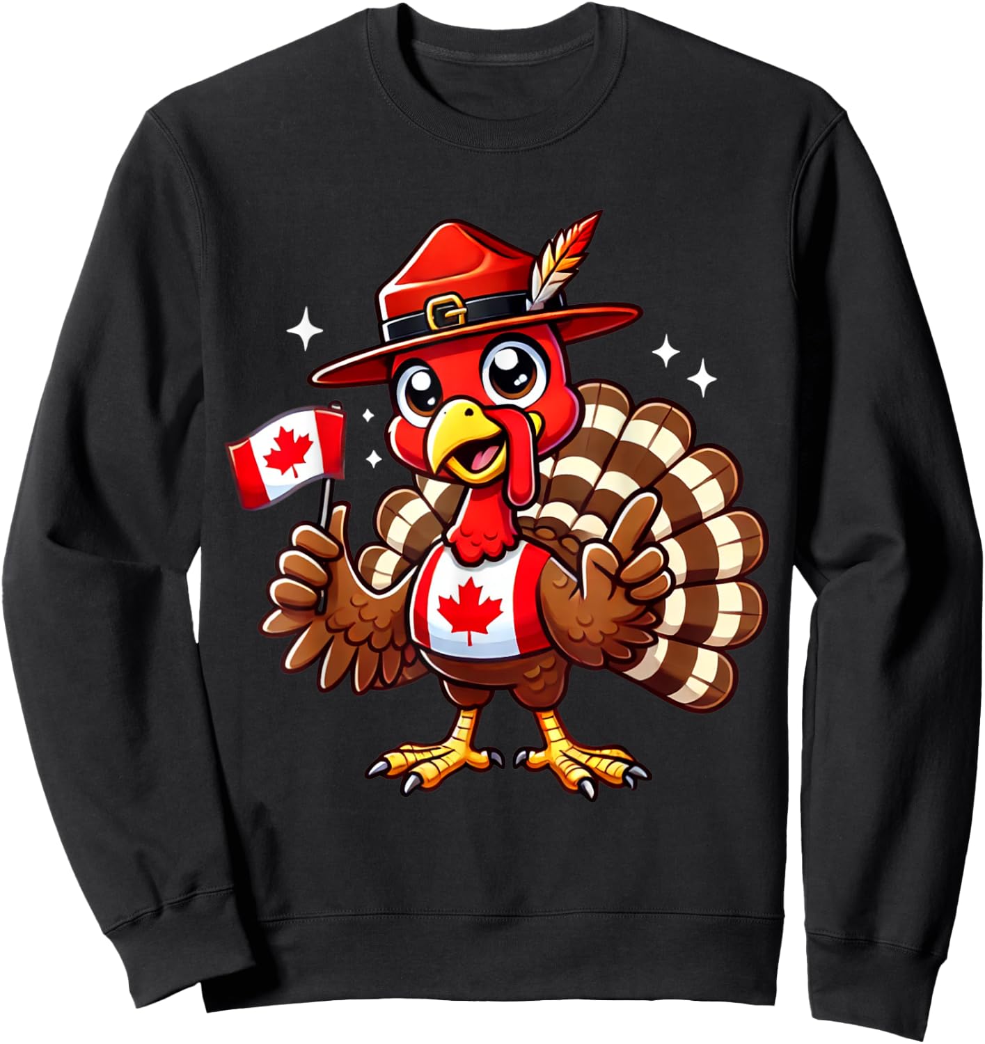 Funny Turkey Graphic Canada Flag Happy Canadian Thanksgiving Sweatshirt - Sweatshirt | Black
