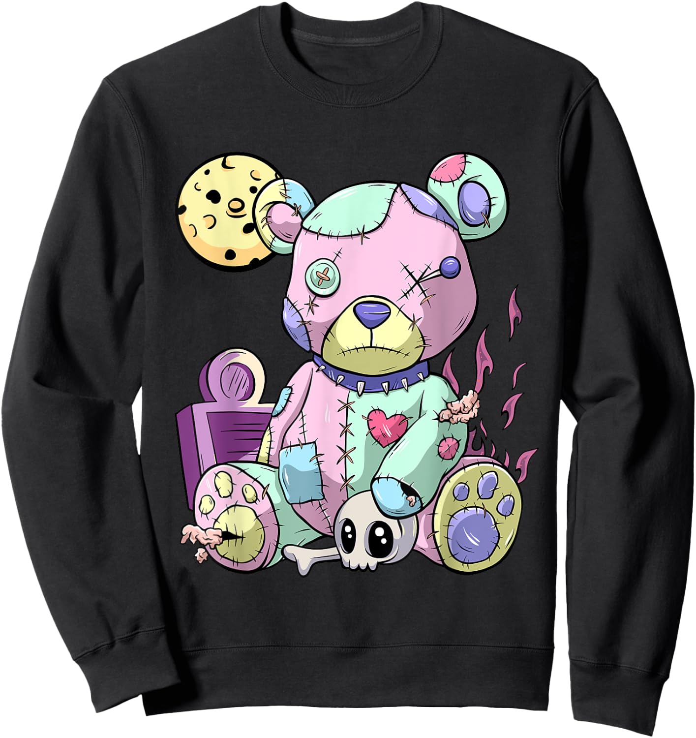 Kawaii Pink Pastel Goth Cute Creepy Teddy Bear Anime Sweatshirt - Sweatshirt | Black