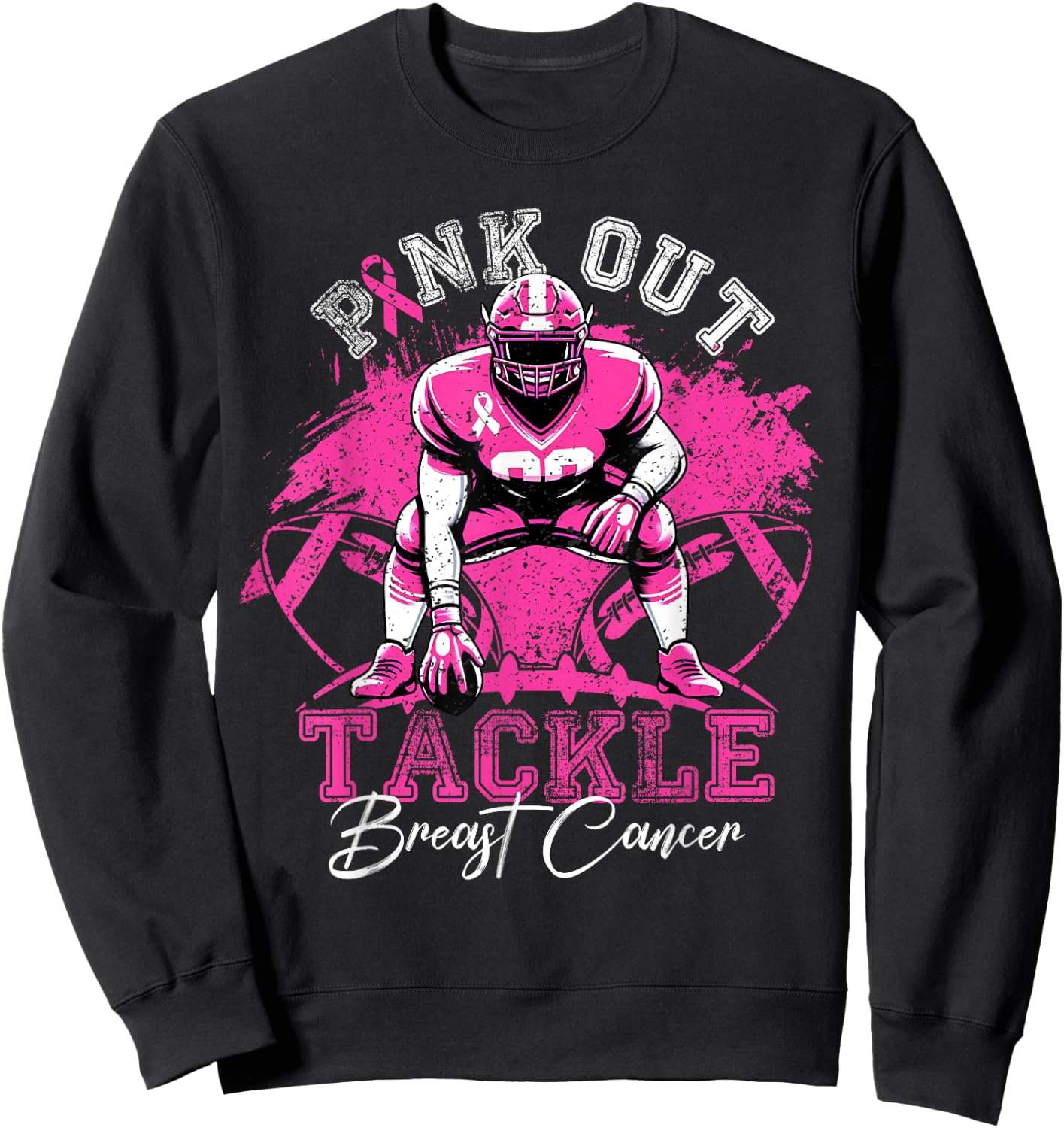 Pink Out Tackle Breast Cancer Awareness Football Pink Ribbon Sweatshirt - Sweatshirt | Black