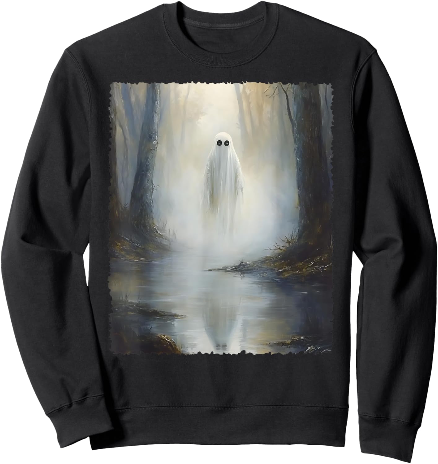 Spooky Halloween Costume Vintage Ghost In The Forest Gothic Sweatshirt - Sweatshirt | Black