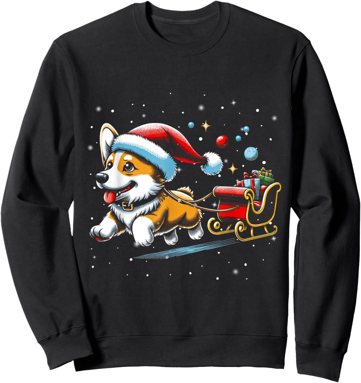 Corgi Santa Christmas Tree Lights, Funny Ugly Pajamas Women Sweatshirt - Sweatshirt | Black