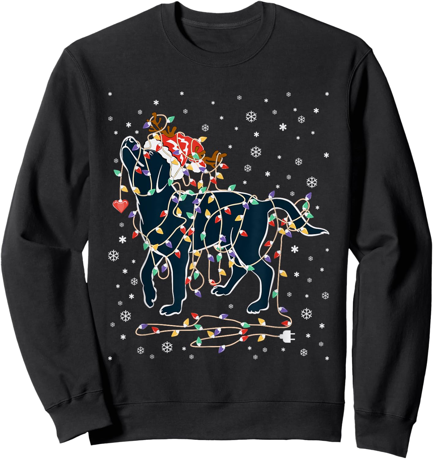 Black Lab Labrador Christmas Tree Light Pajama Dog Xmas Sweatshirt - Sweatshirt | Black