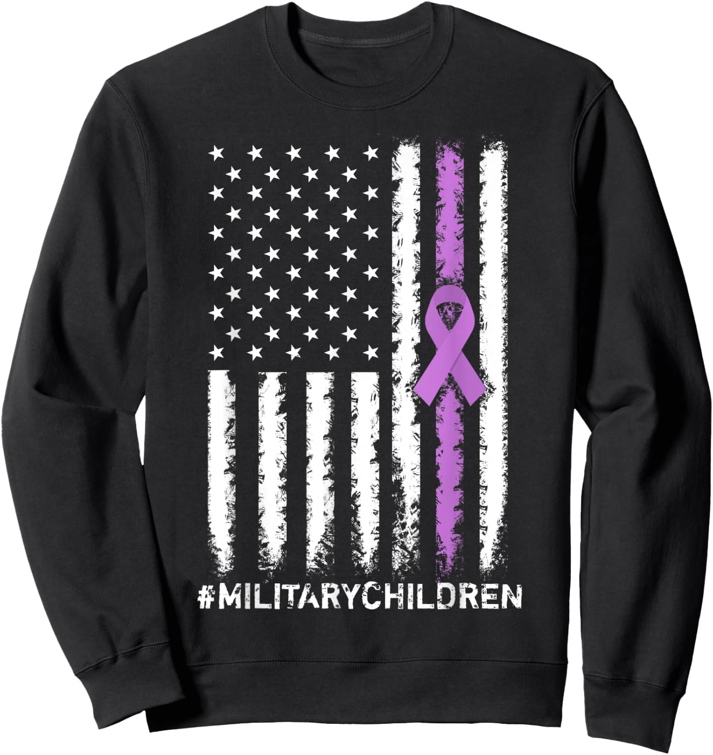 USA Flag Ribbon, Purple Up! Month for Military Children Kids Men Sweatshirt - Sweatshirt | Black