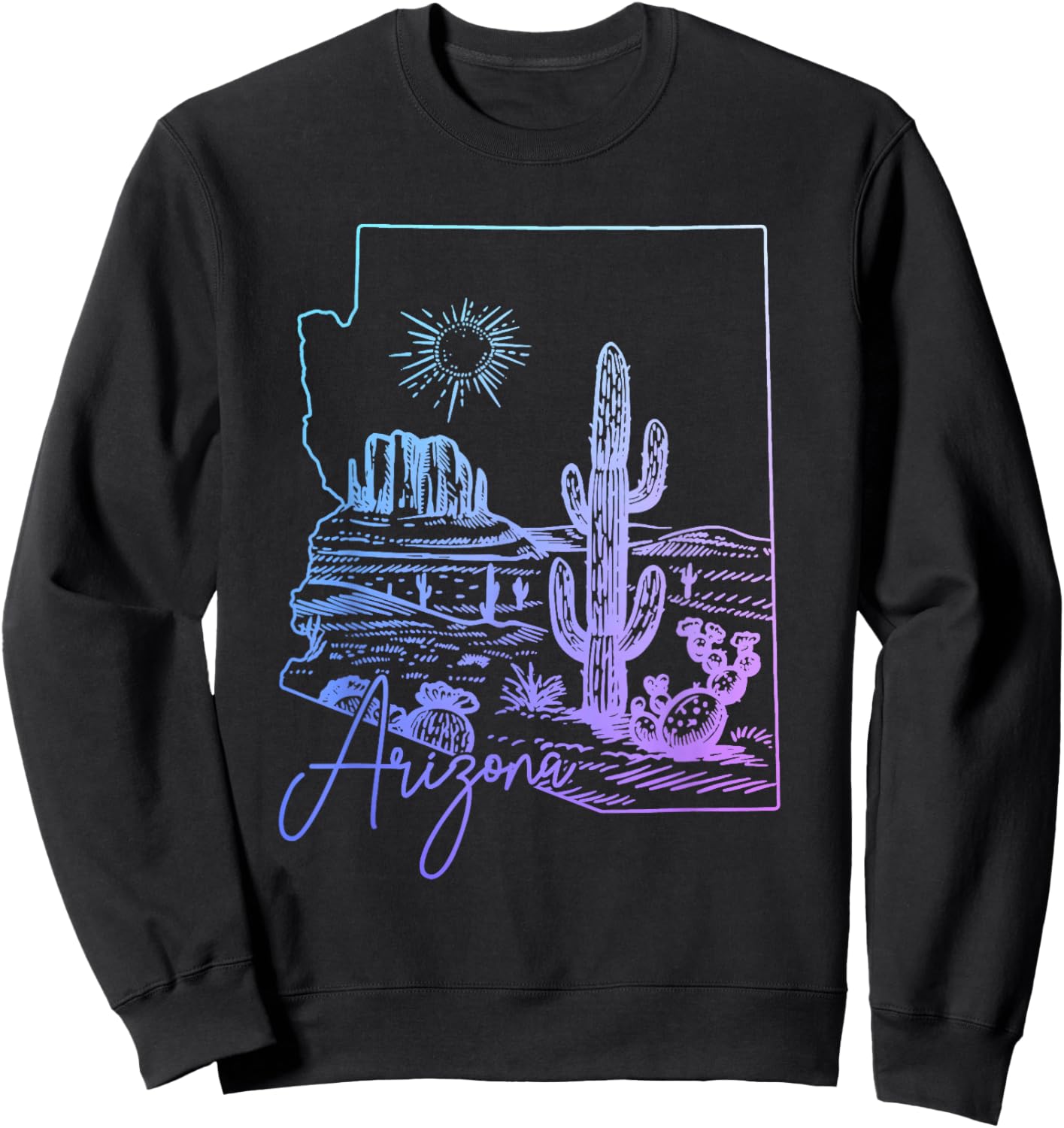 Arizona Cactus Vintage State Map Sweatshirt - Sweatshirt | Black