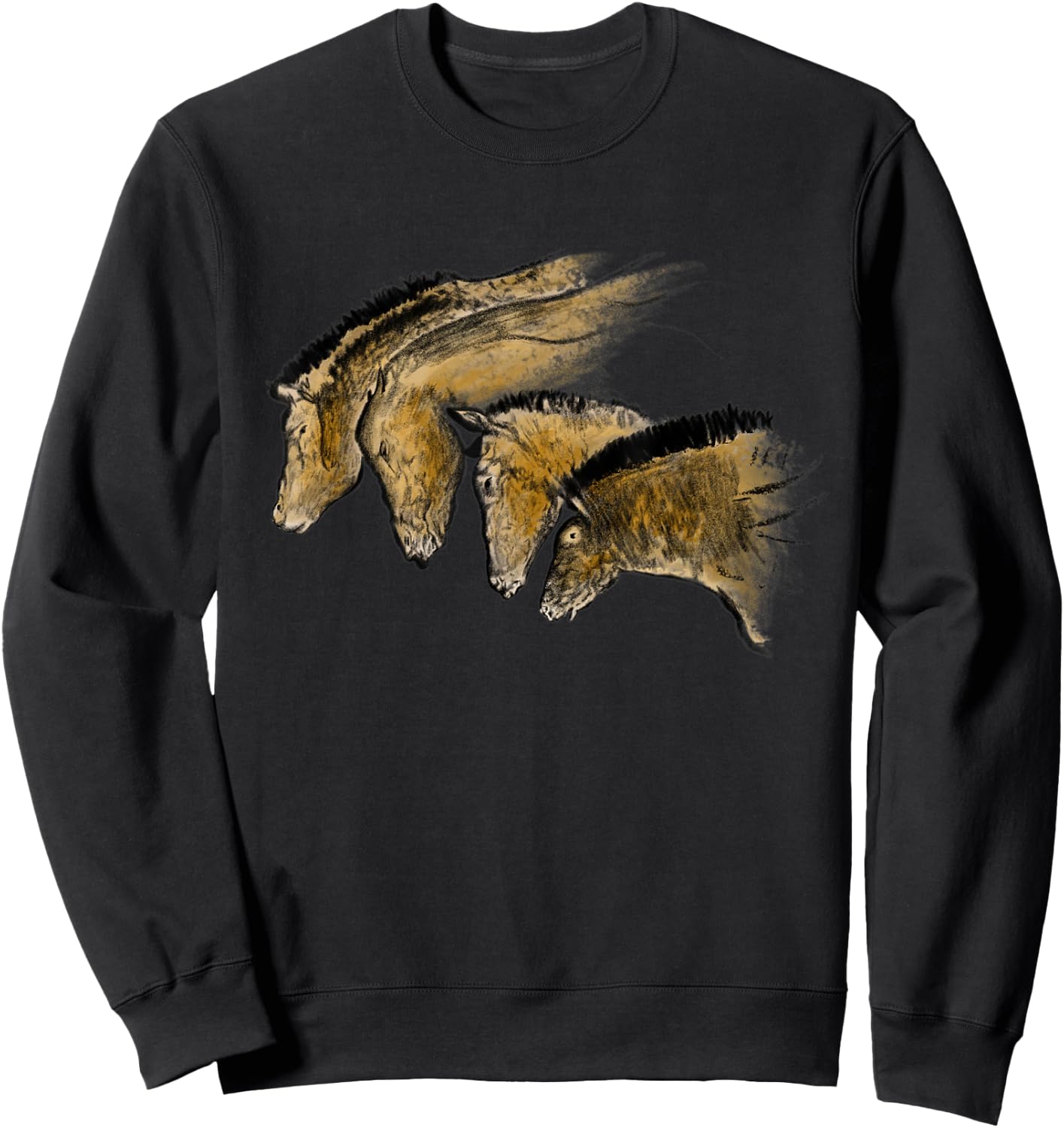 Cave Painting of four horses from Chauvet Sweatshirt - Sweatshirt | Black