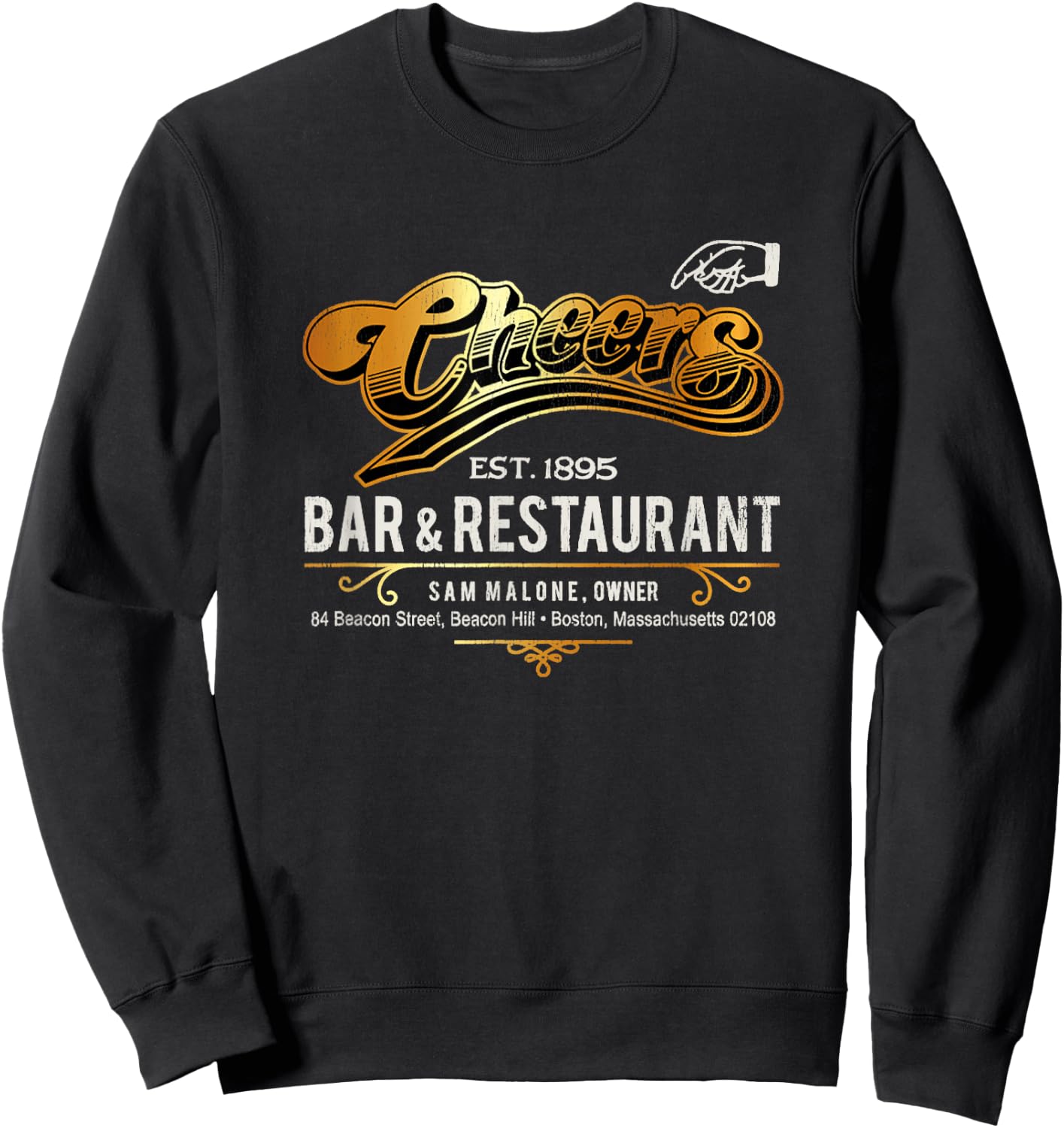 Cheers EST 1895 Sam's Bar Restaurant In Boston 80s Worn Out Sweatshirt - Sweatshirt | Black