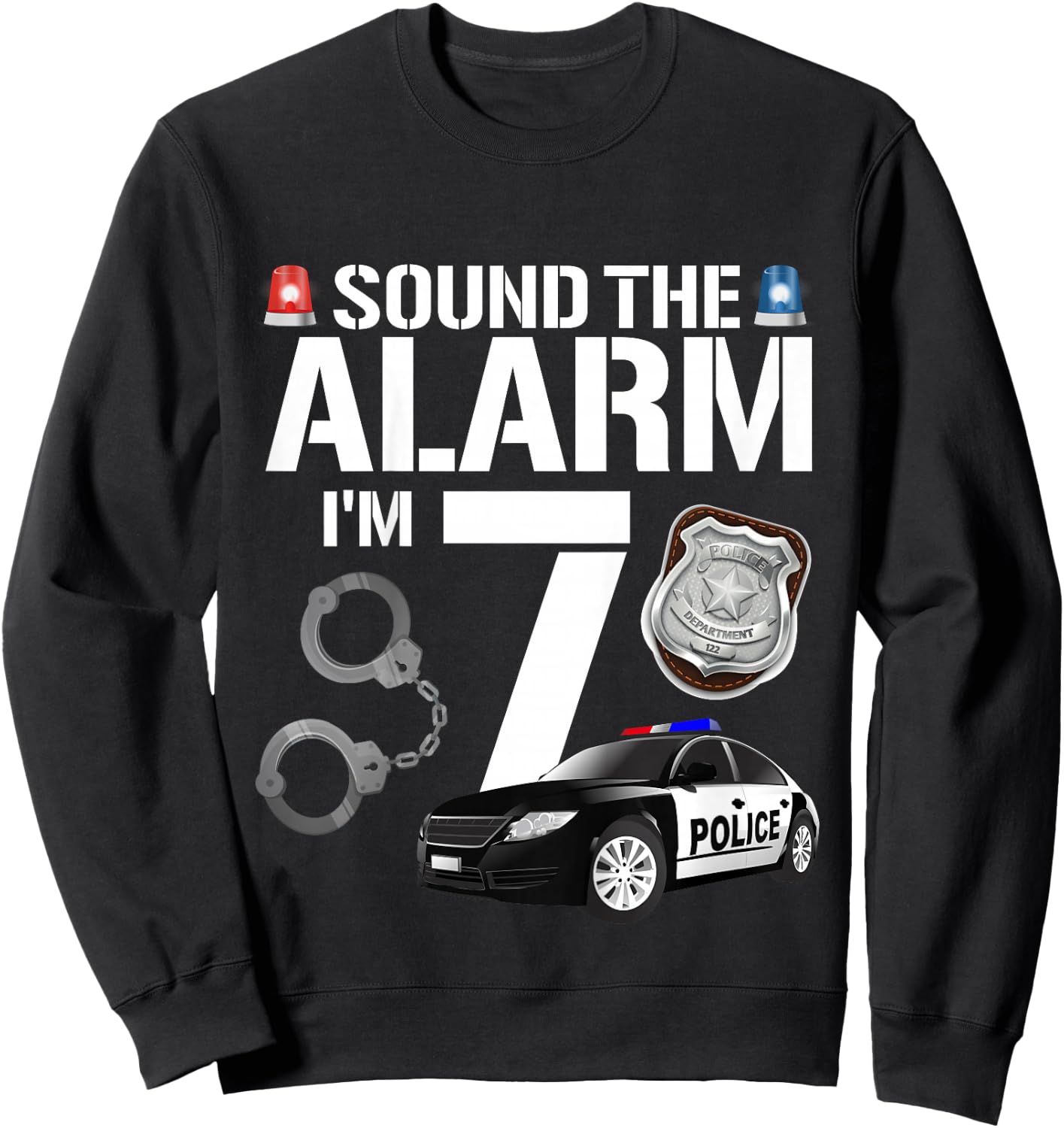 Kids 7 Year Old Police Birthday Officer Cop Car 7th Gift Boy Sweatshirt - Sweatshirt | Black