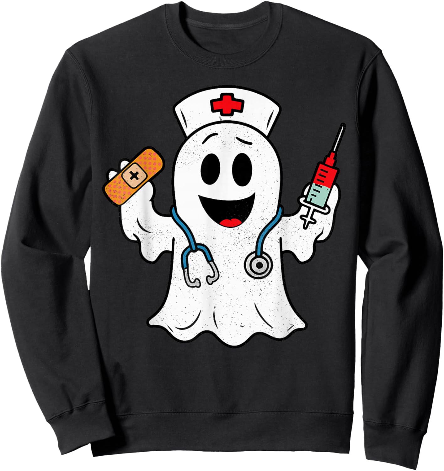 Nurse Ghost Scrub Cute Halloween Costume For Nurses Women RN Sweatshirt - Sweatshirt | Black