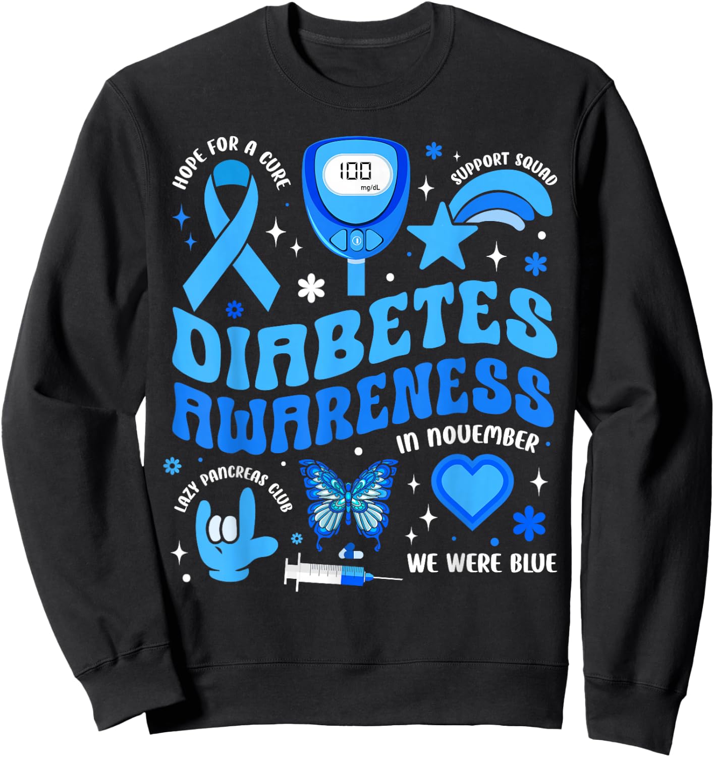Diabetes Awareness Toddler Ribbon T1D Support Warrior Squad Sweatshirt - Sweatshirt | Black