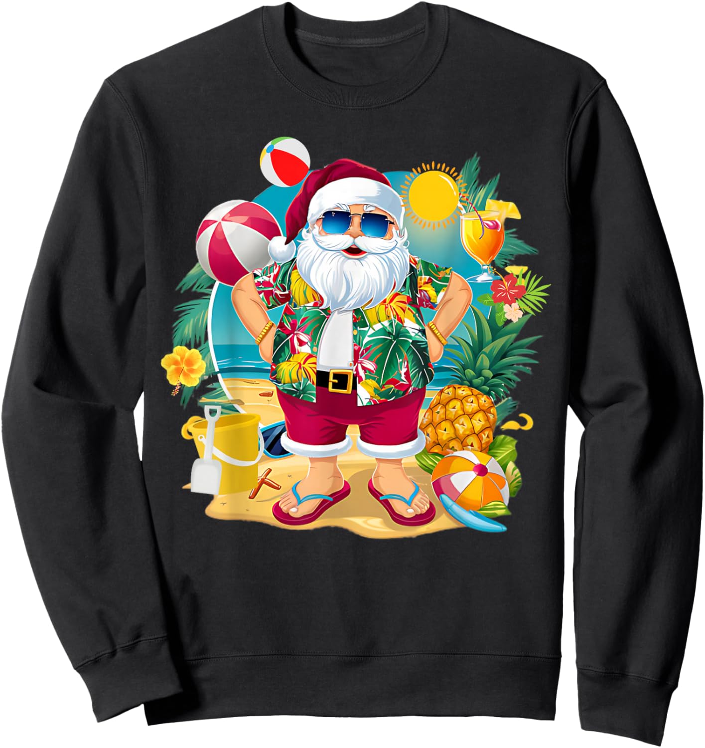 Santa Christmas in July on Beach Hawaiian Summer Vacation Sweatshirt - Sweatshirt | Black