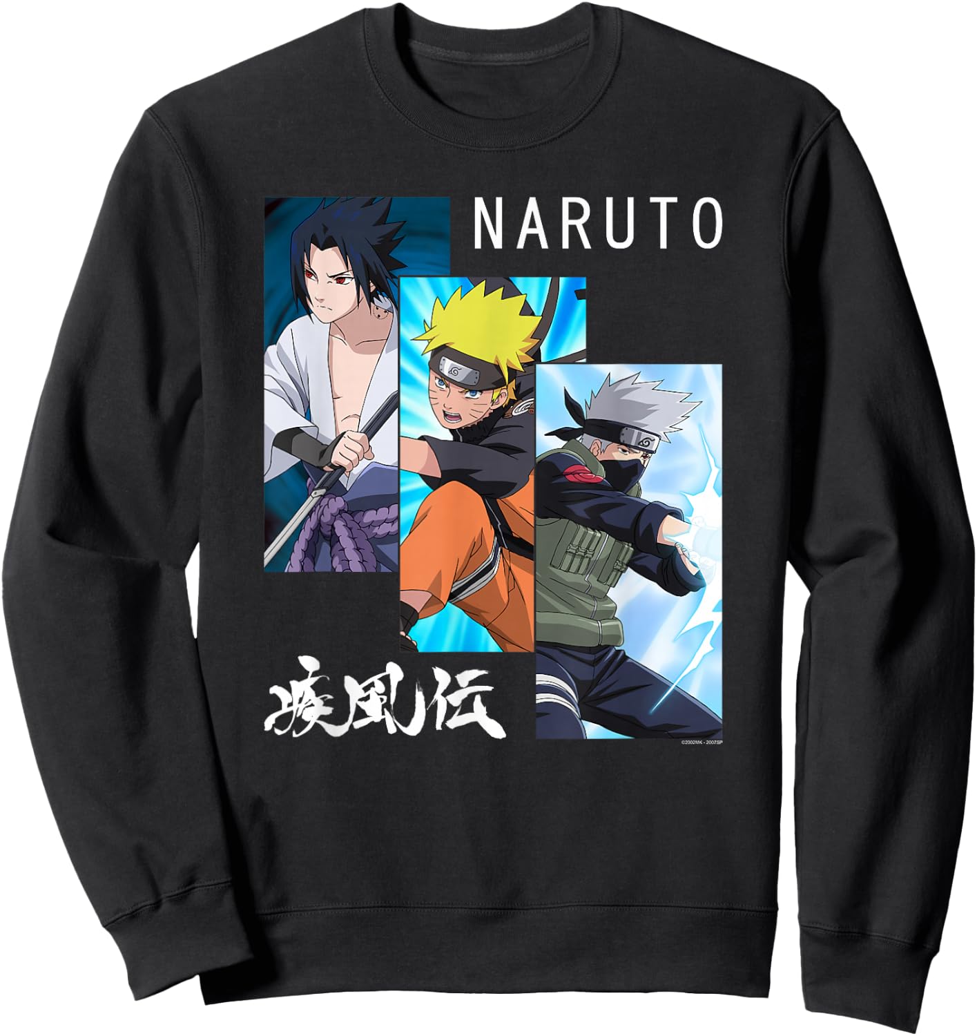 Naruto Shippuden 3 Panels and Kanji Short Sleeve Sweatshirt - Sweatshirt | Black