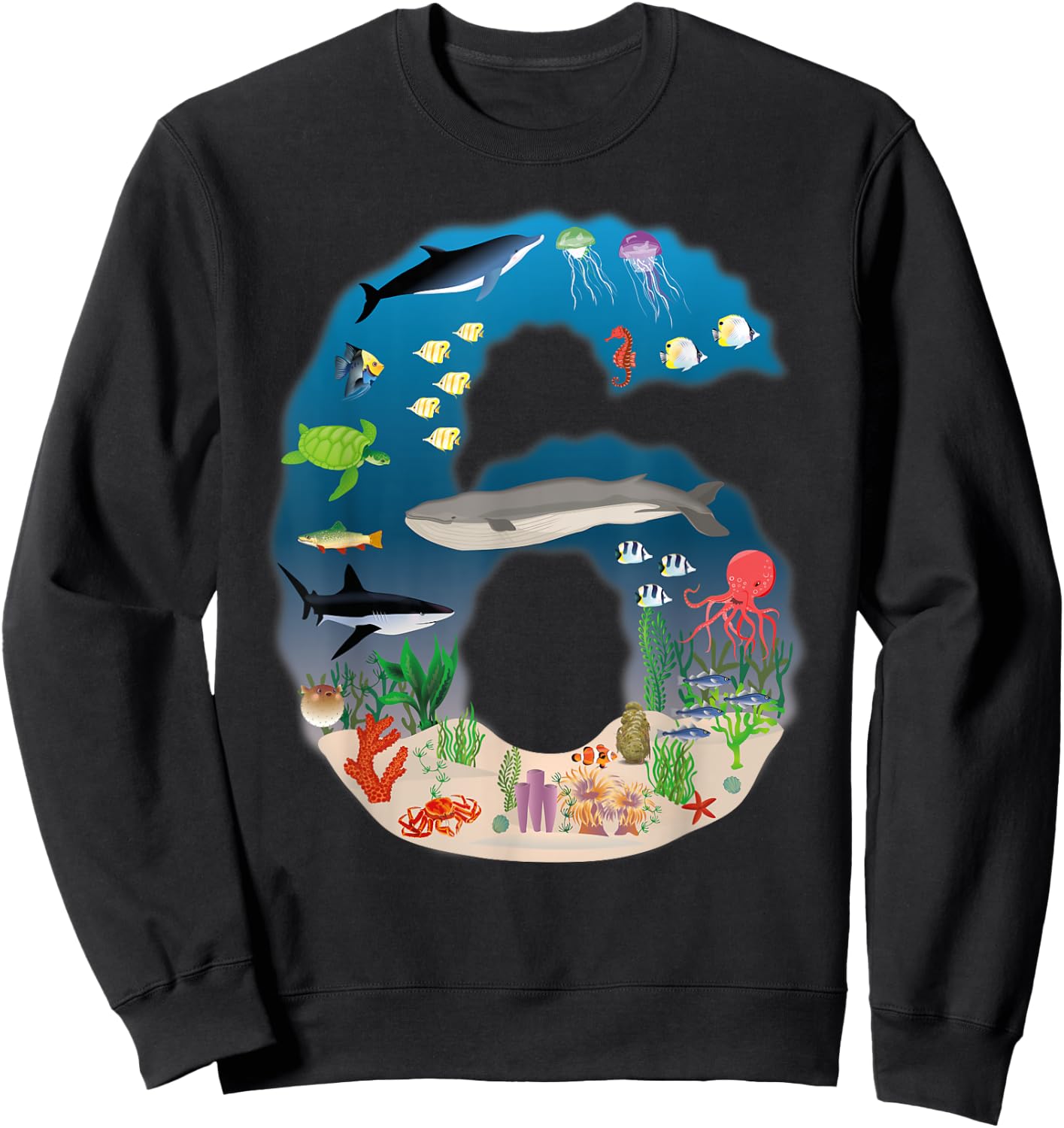 Under The Sea REALISTIC Fish Starfish Sixth number 6 Sweatshirt - Sweatshirt | Black