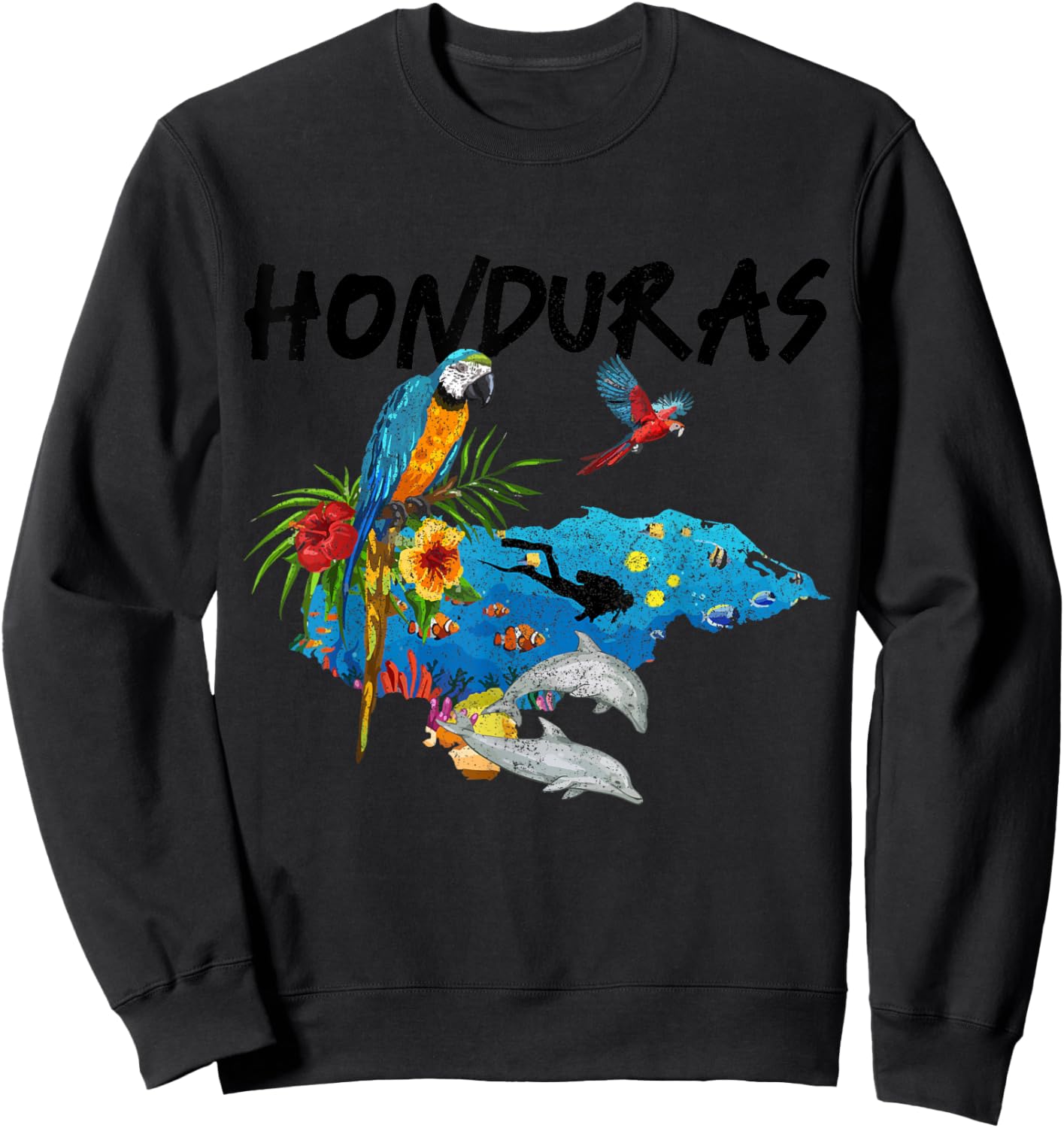 Honduras Map Nature Parrot Scuba Diving Souvenir Pride Sweatshirt - Sweatshirt | Black