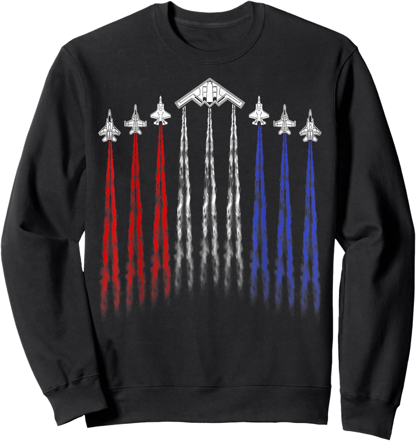 4th Of July Fighter Jet Airplane Red White Blue Patriotic Sweatshirt - Sweatshirt | Black