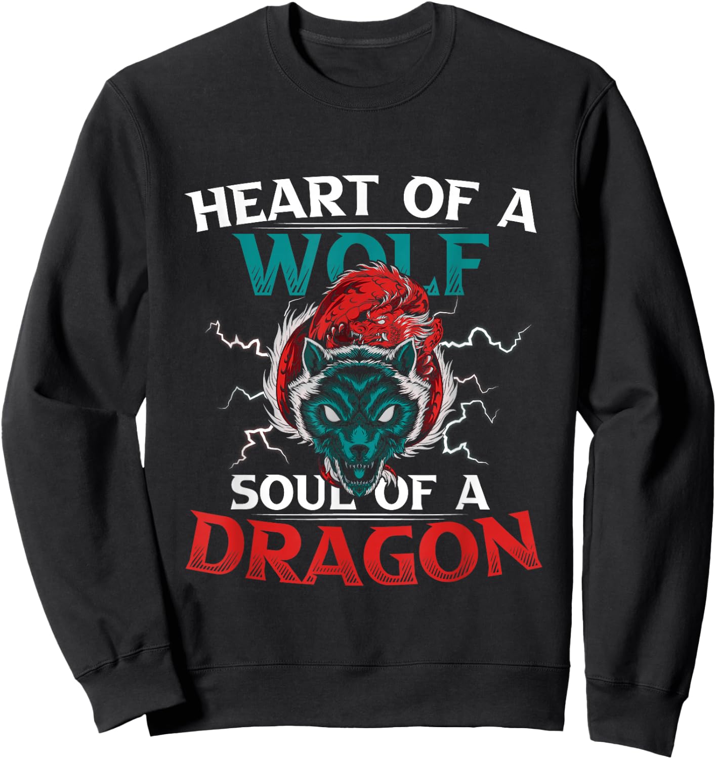 Heart Of A Wolf Soul Of A Dragon Brave Animals Sweatshirt - Sweatshirt | Black